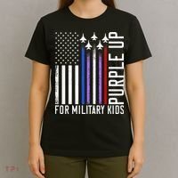 Purple Military Month Child Month Us American Flag T-Shirt thumb 4