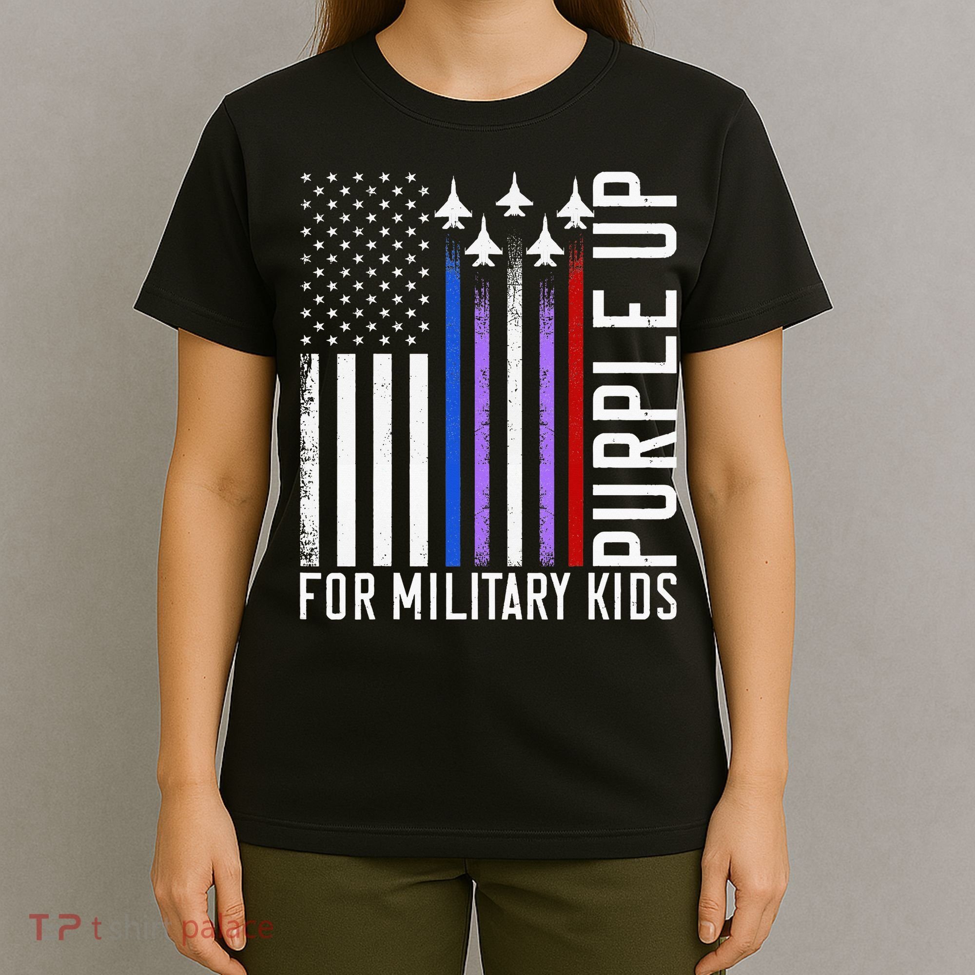Purple Military Month Child Month Us American Flag T-Shirt