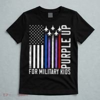 Purple Military Month Child Month Us American Flag T-Shirt thumb 5
