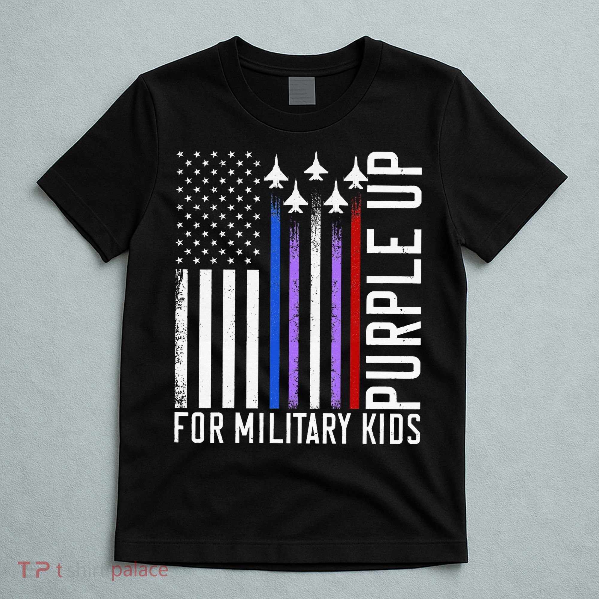 Purple Military Month Child Month Us American Flag T-Shirt