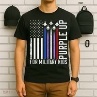 Purple Military Month Child Month Us American Flag T-Shirt thumb 6