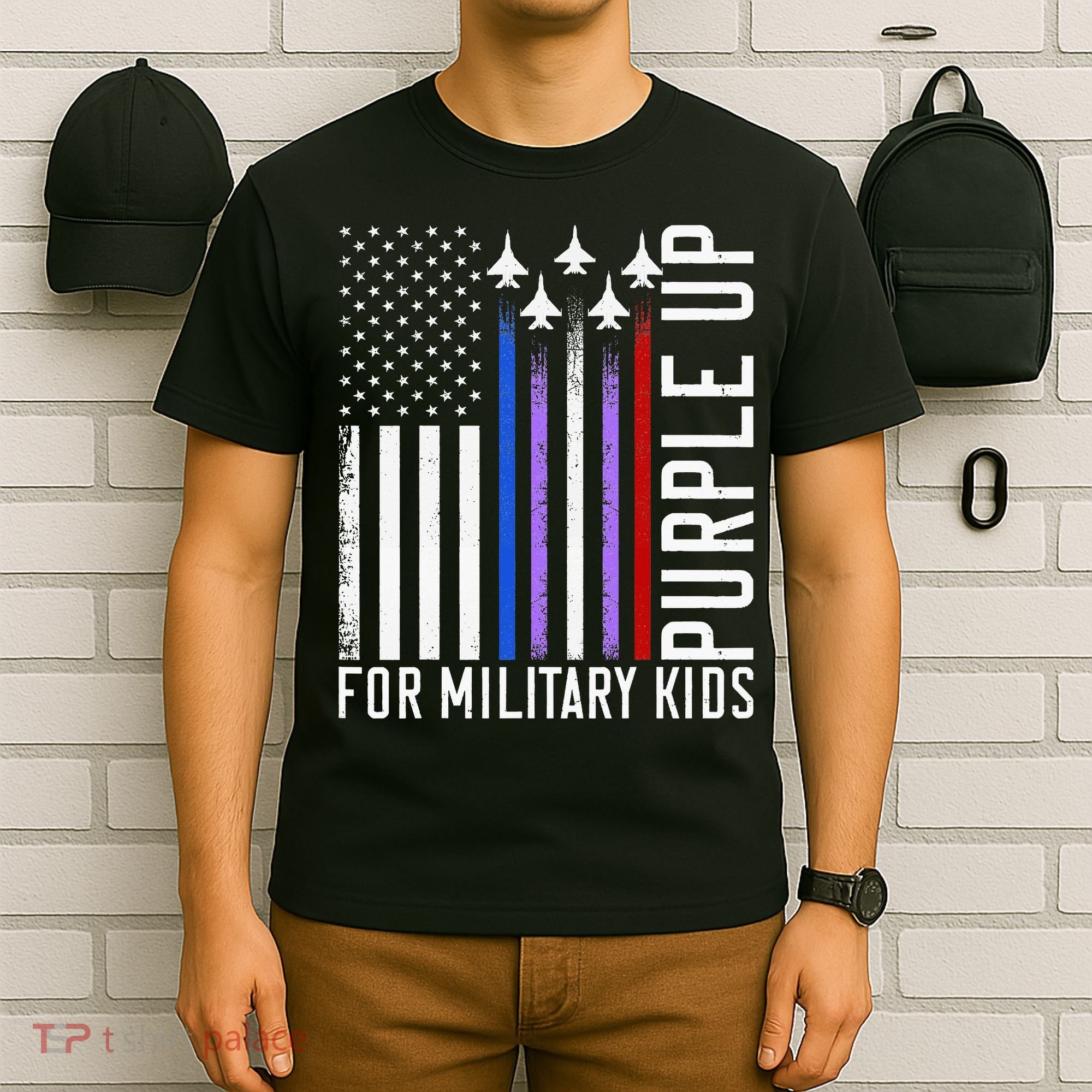 Purple Military Month Child Month Us American Flag T-Shirt