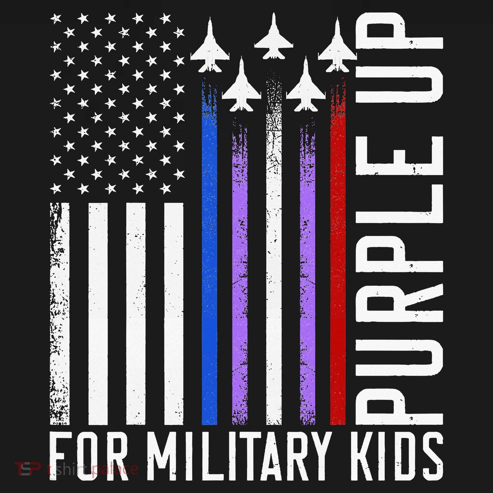 Purple Military Month Child Month Us American Flag T-Shirt