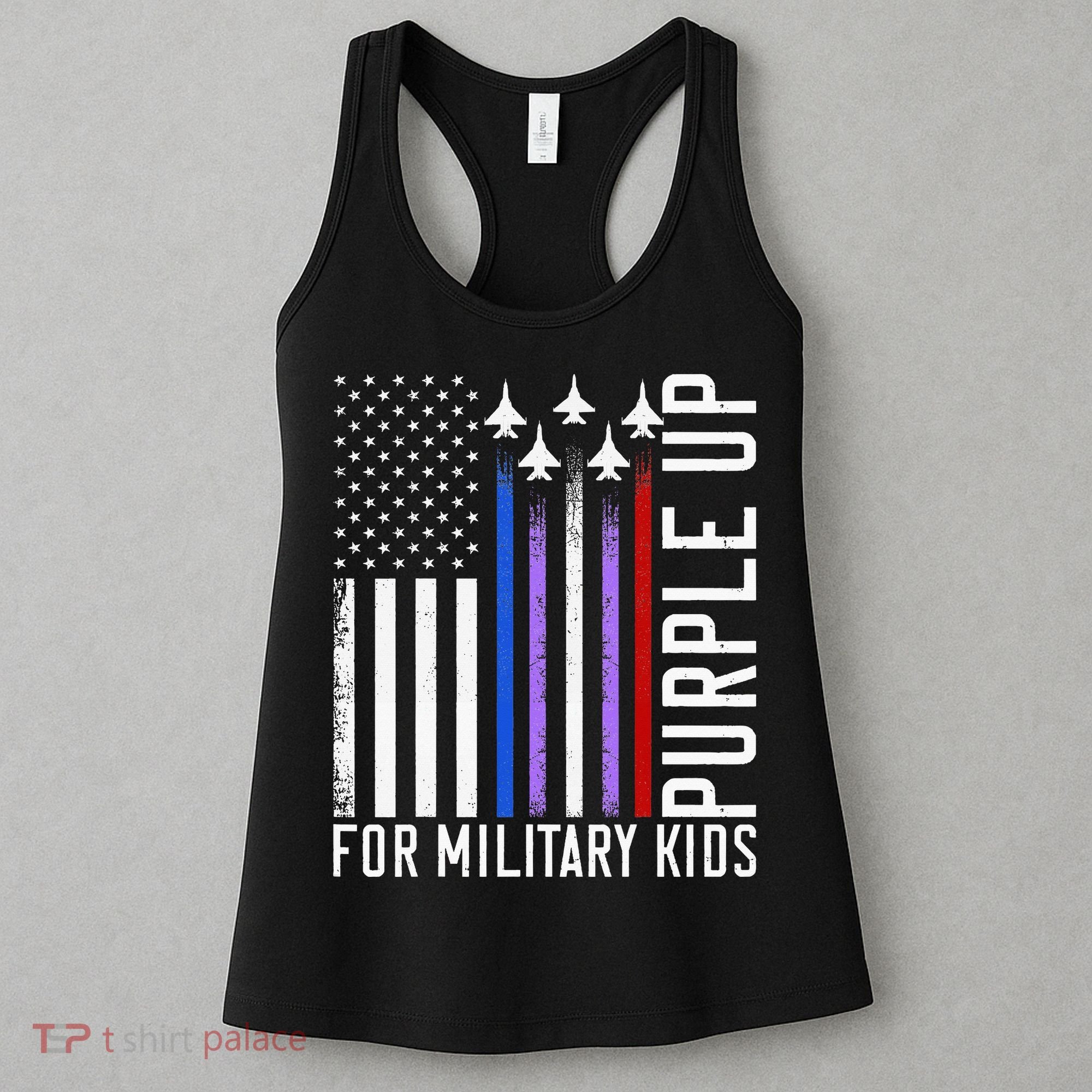 Purple Military Month Child Month Us American Flag Women's Tank Top