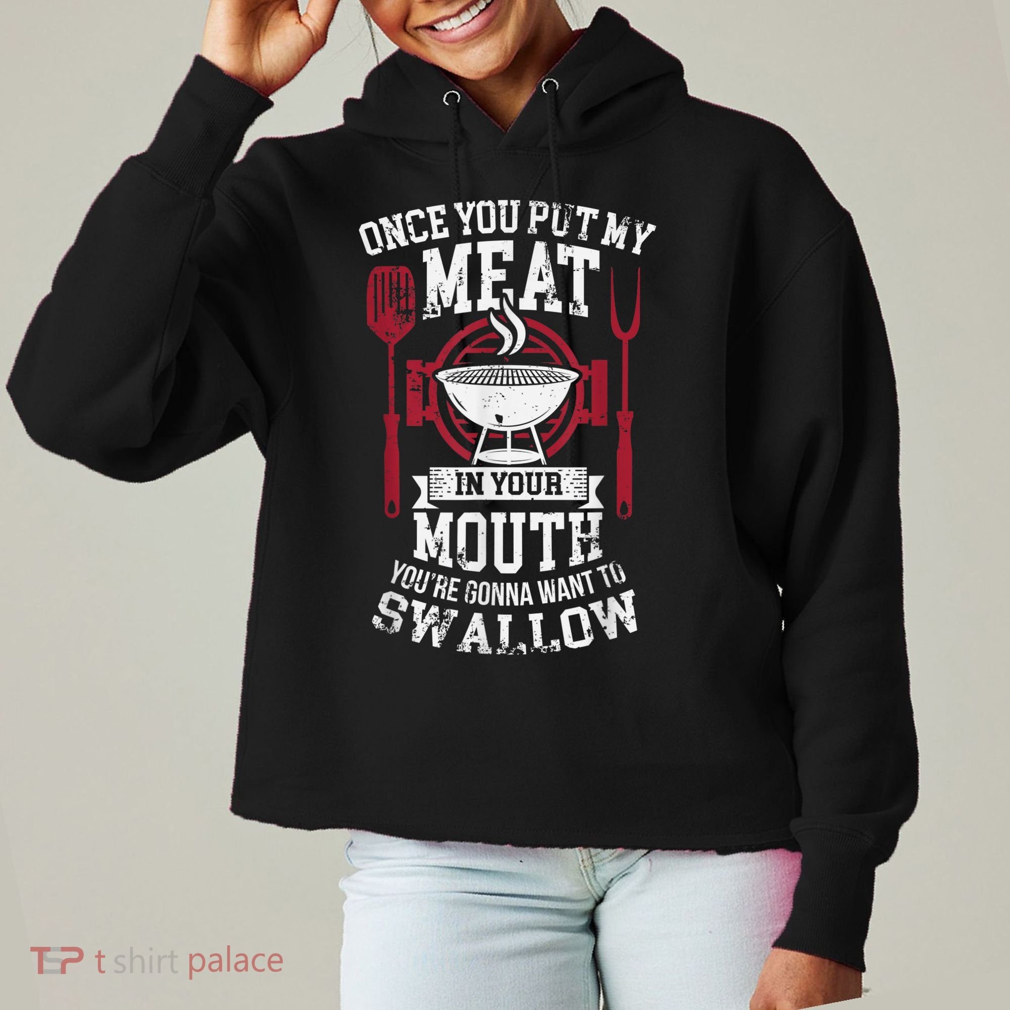 Put My Meat In Your Mouth Funny Sarcastic BBQ Ladies Heavyweight Boxy Pullover Hoodie