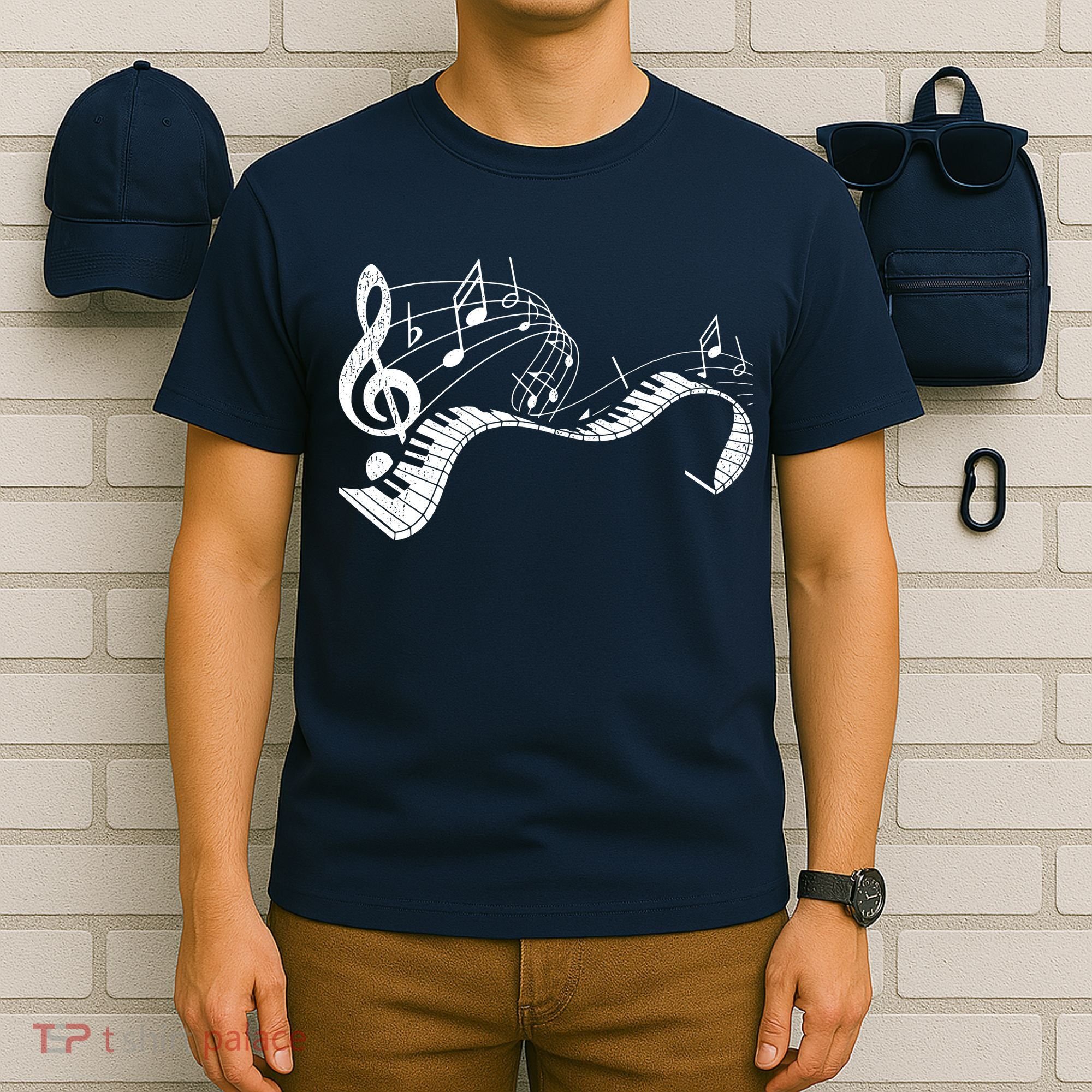 Pianist Music Notes Treble Clef Piano Player Keyboard Piano T-Shirt