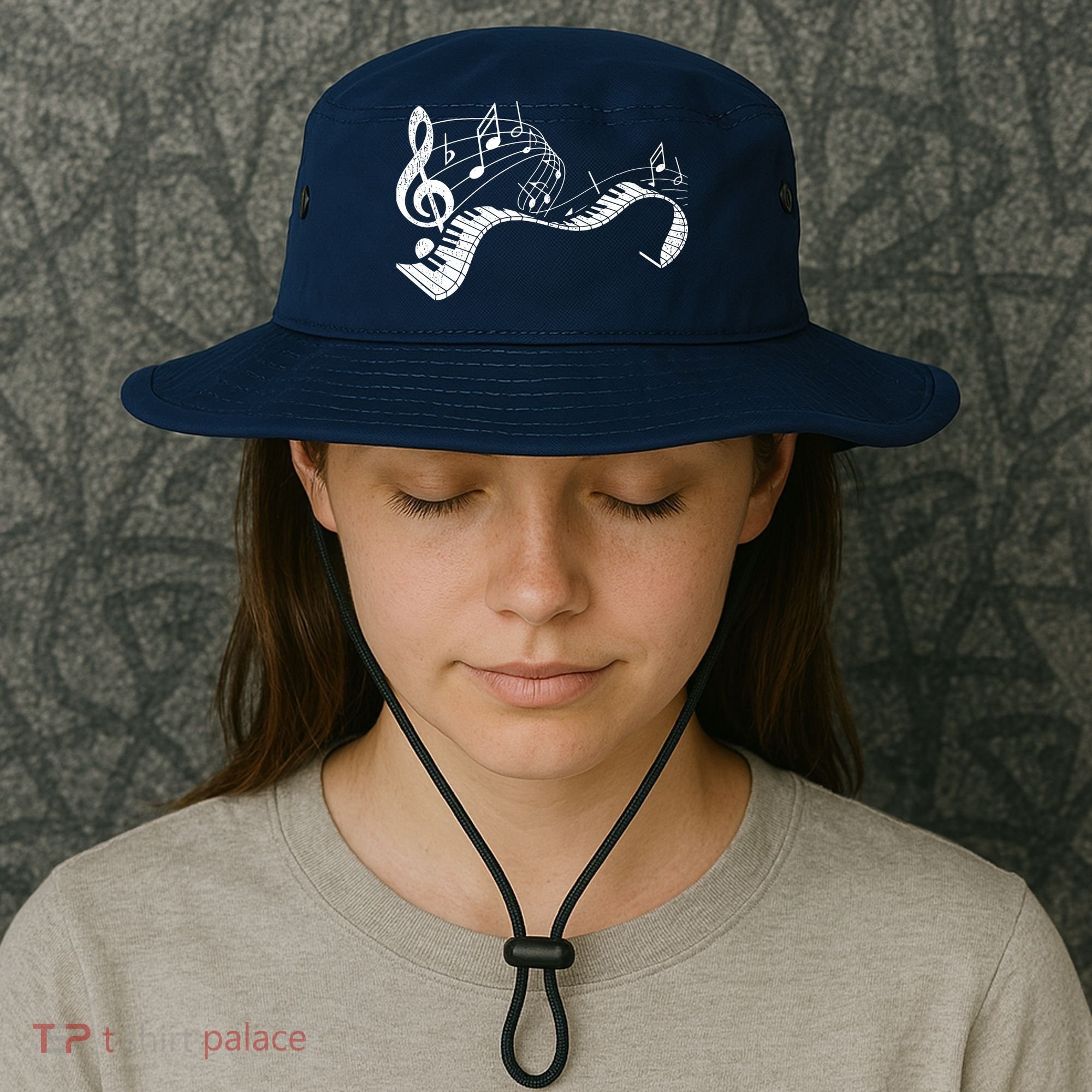 Pianist Music Notes Treble Clef Piano Player Keyboard Piano Bucket Hat