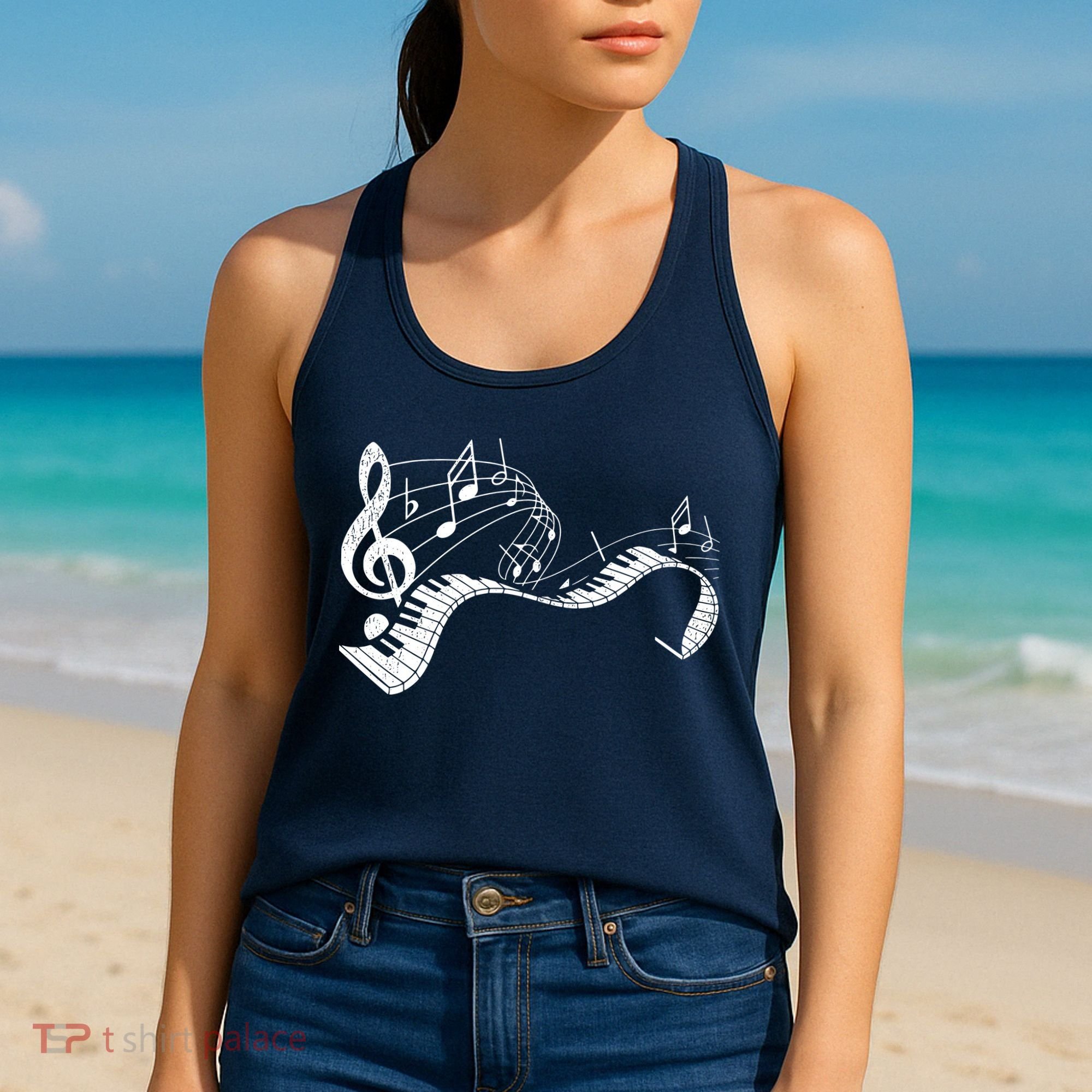 Pianist Music Notes Treble Clef Piano Player Keyboard Piano Women's Tank Top
