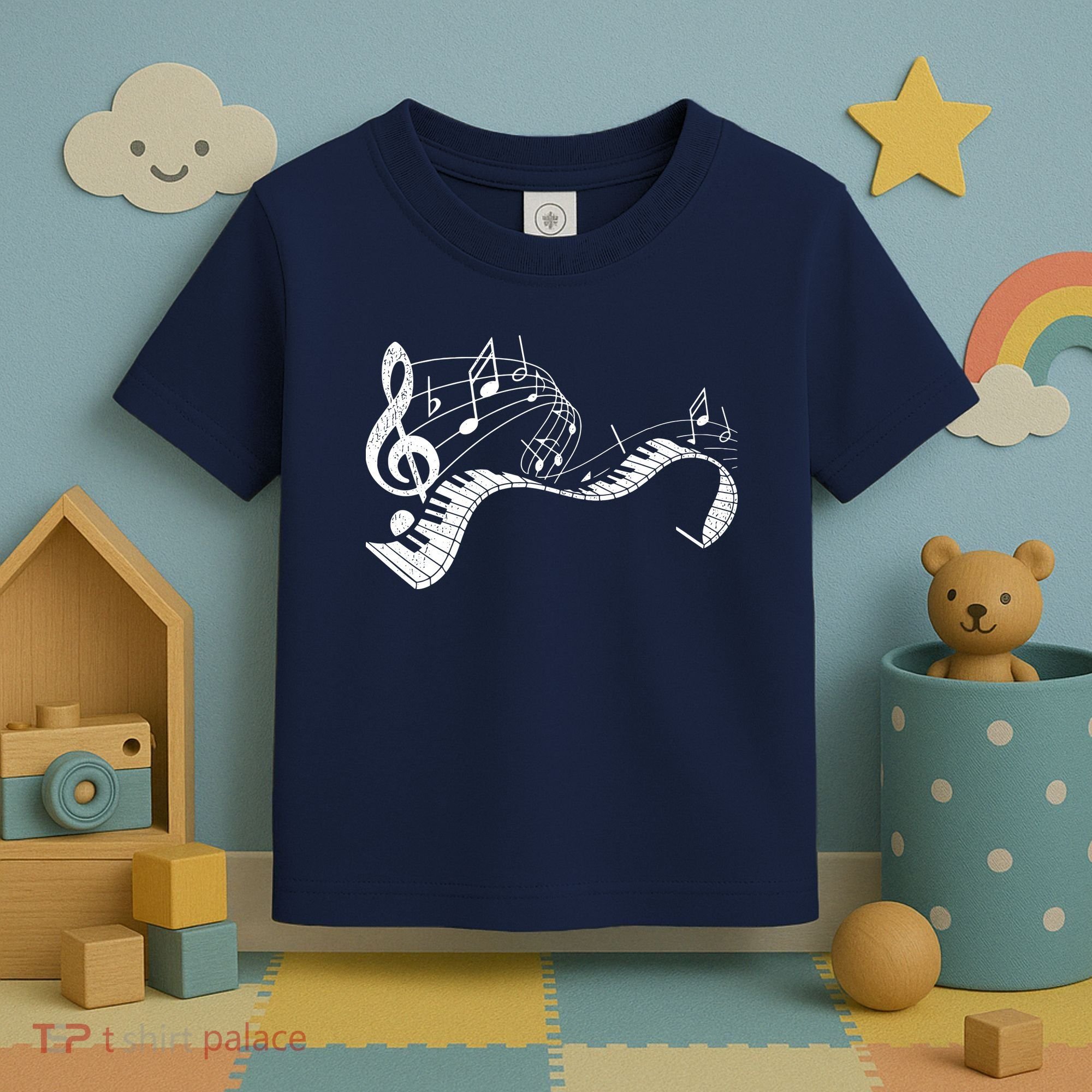 Pianist Music Notes Treble Clef Piano Player Keyboard Piano Toddler T-Shirt
