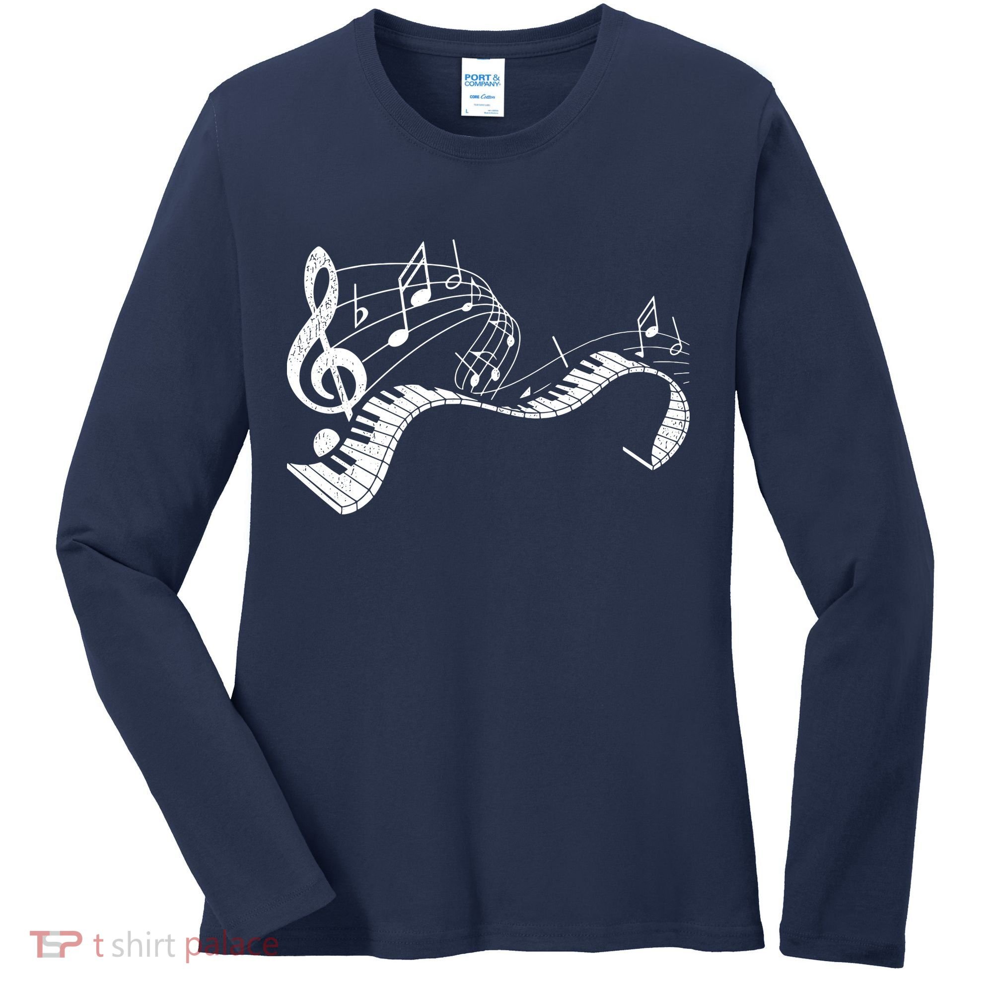 Pianist Music Notes Treble Clef Piano Player Keyboard Piano Women's Long Sleeve Shirt