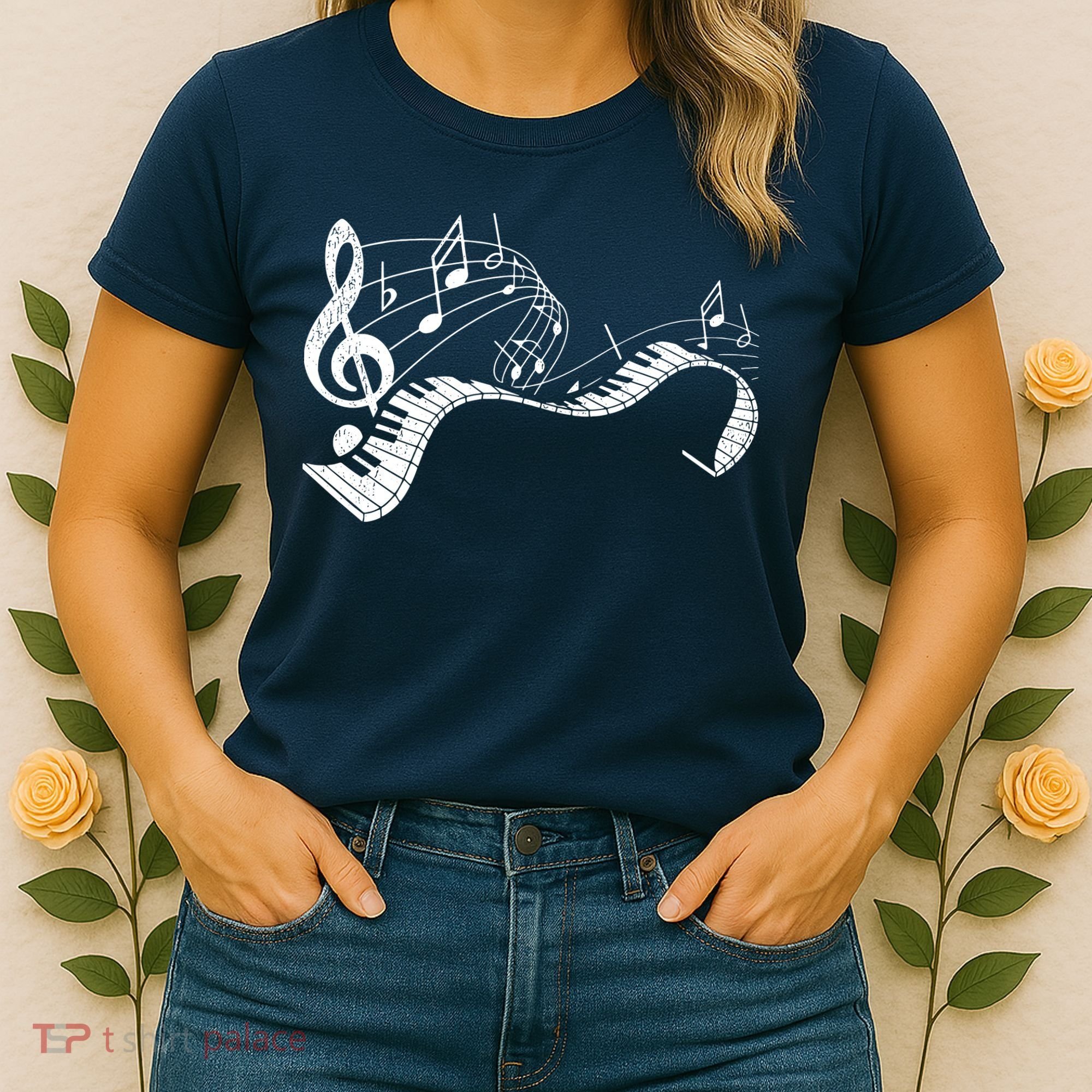Pianist Music Notes Treble Clef Piano Player Keyboard Piano Women's T-Shirt
