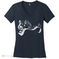 Pianist Music Notes Treble Clef Piano Player Keyboard Piano Women's V-Neck T-Shirt thumb 0