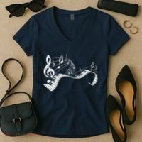 Pianist Music Notes Treble Clef Piano Player Keyboard Piano Women's V-Neck T-Shirt thumb 2
