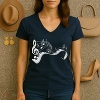 Pianist Music Notes Treble Clef Piano Player Keyboard Piano Women's V-Neck T-Shirt thumb 3