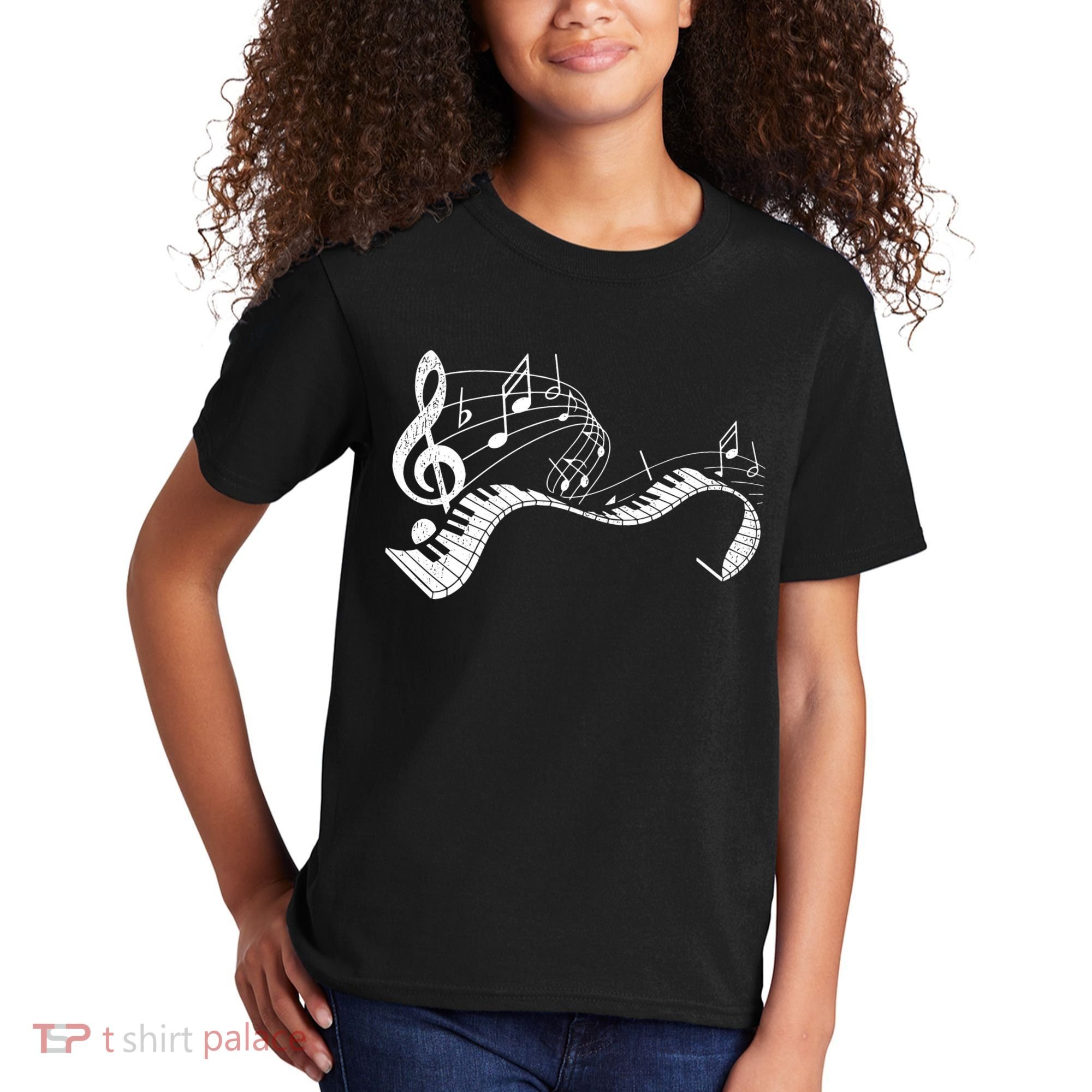 Pianist Music Notes Treble Clef Piano Player Keyboard Piano Kids T-Shirt