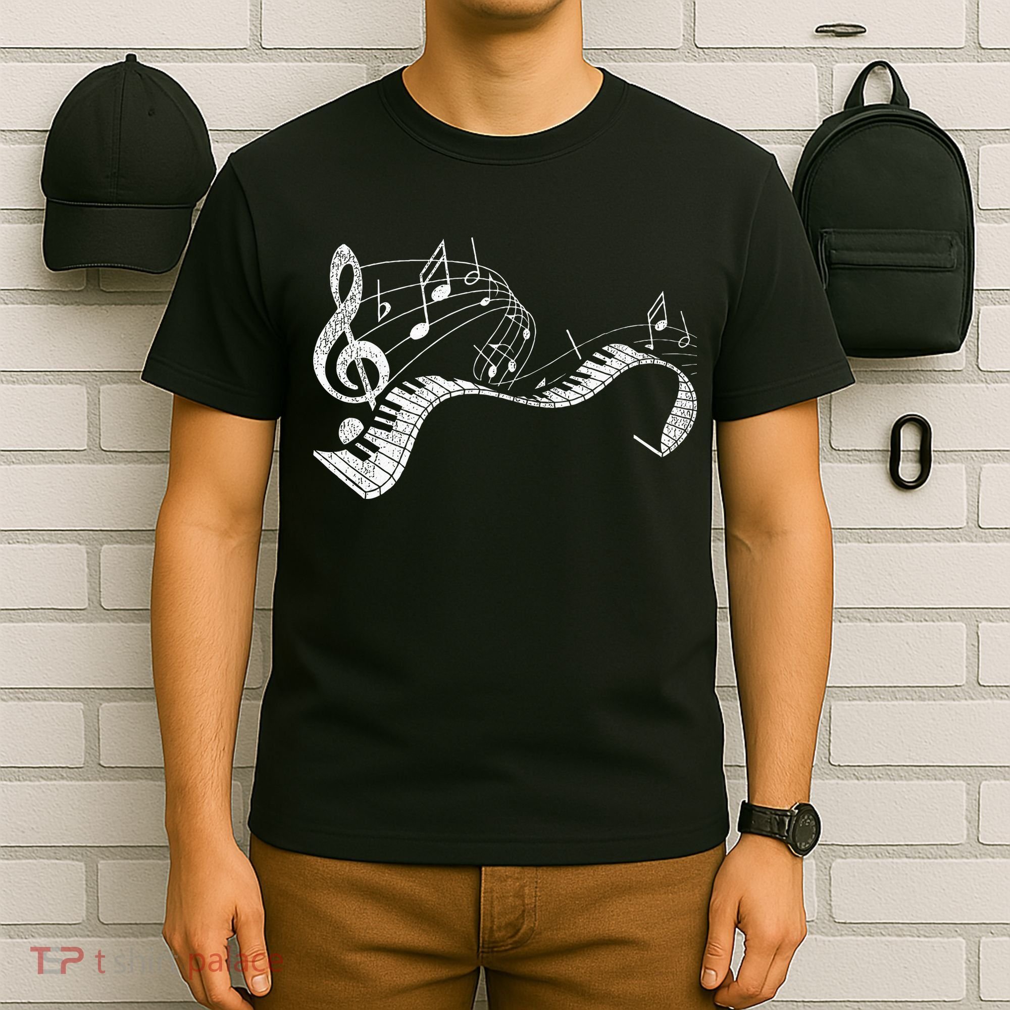 Pianist Music Notes Treble Clef Piano Player Keyboard Piano T-Shirt