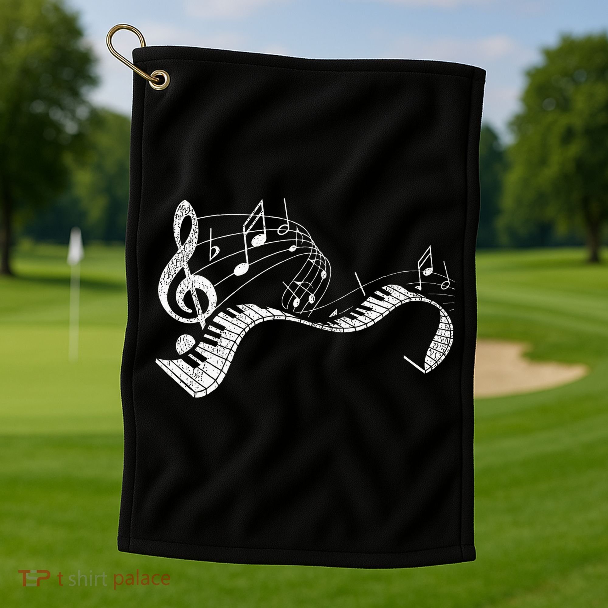 Pianist Music Notes Treble Clef Piano Player Keyboard Piano Golf Towel