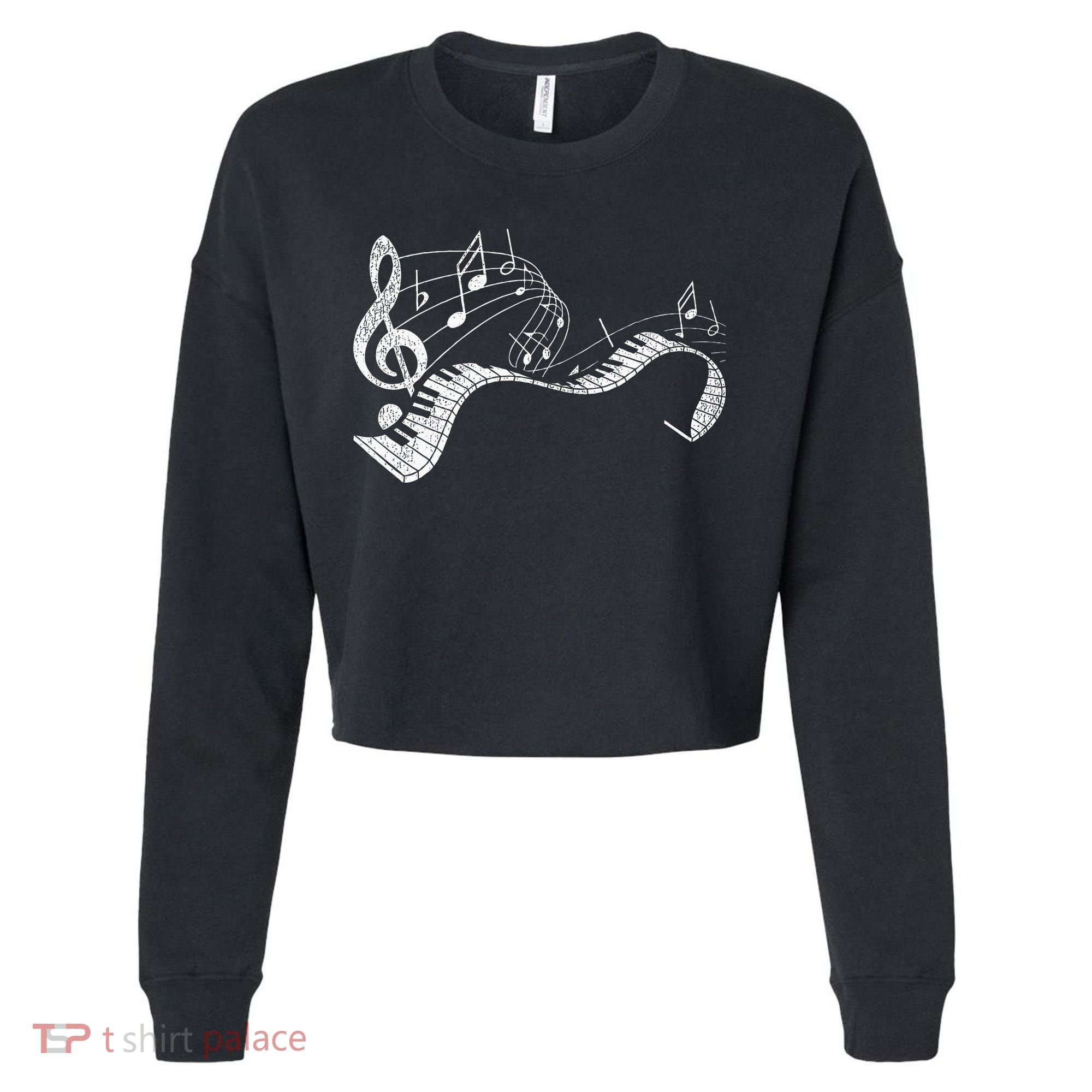 Pianist Music Notes Treble Clef Piano Player Keyboard Piano Cropped Pullover Crew
