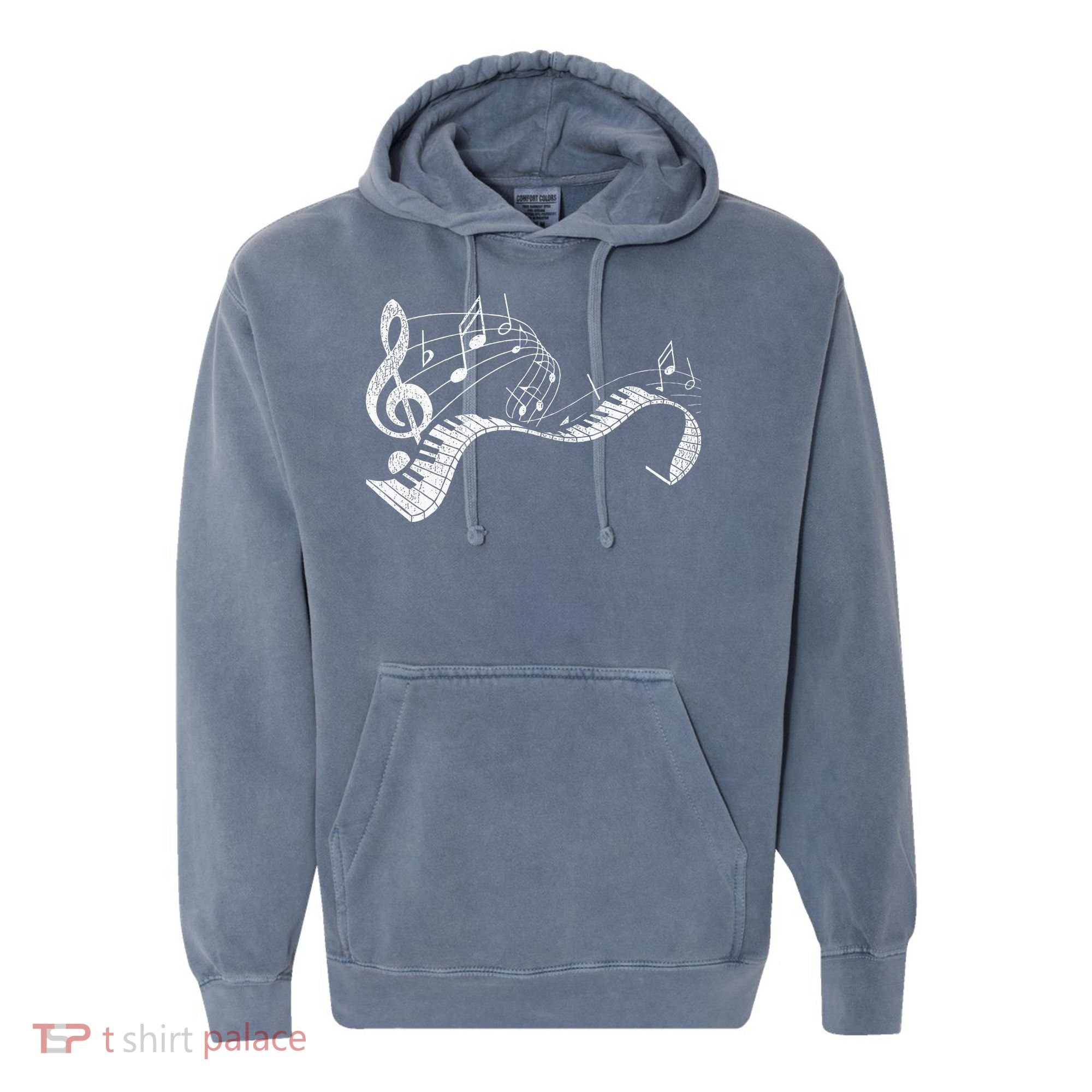 Pianist Music Notes Treble Clef Piano Player Keyboard Piano Comfort Colors Garment-Dyed Hooded Sweatshirt