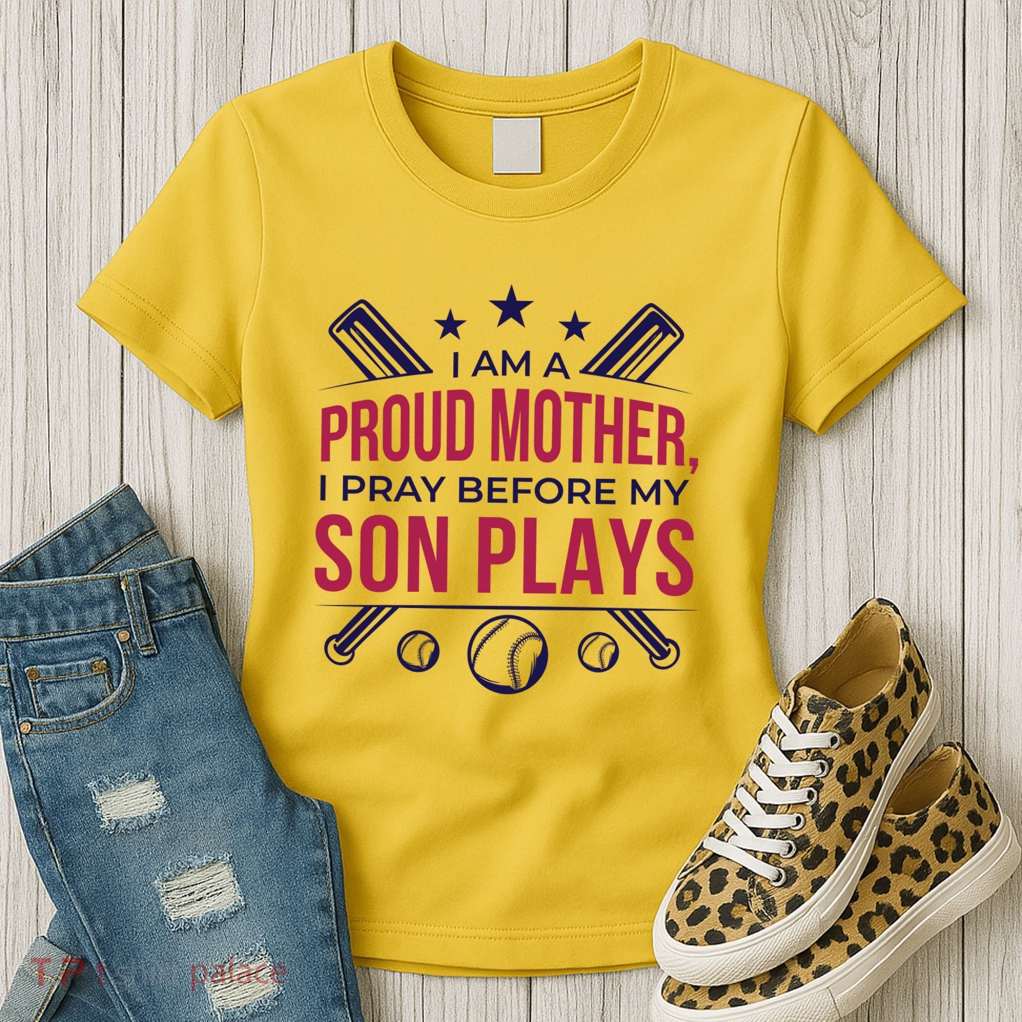 Proud Mother Pray Before Son Plays Baseball Women's T-Shirt