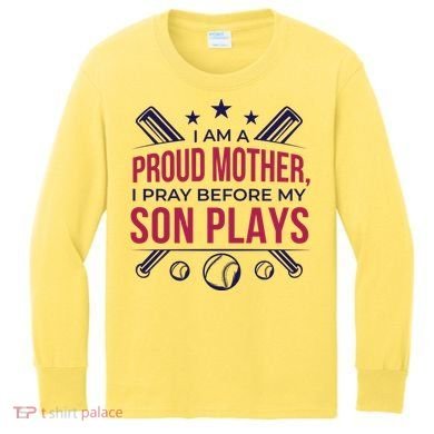Proud Mother Pray Before Son Plays Baseball Kids Long Sleeve Shirt
