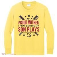 Proud Mother Pray Before Son Plays Baseball Kids Long Sleeve Shirt thumb 0