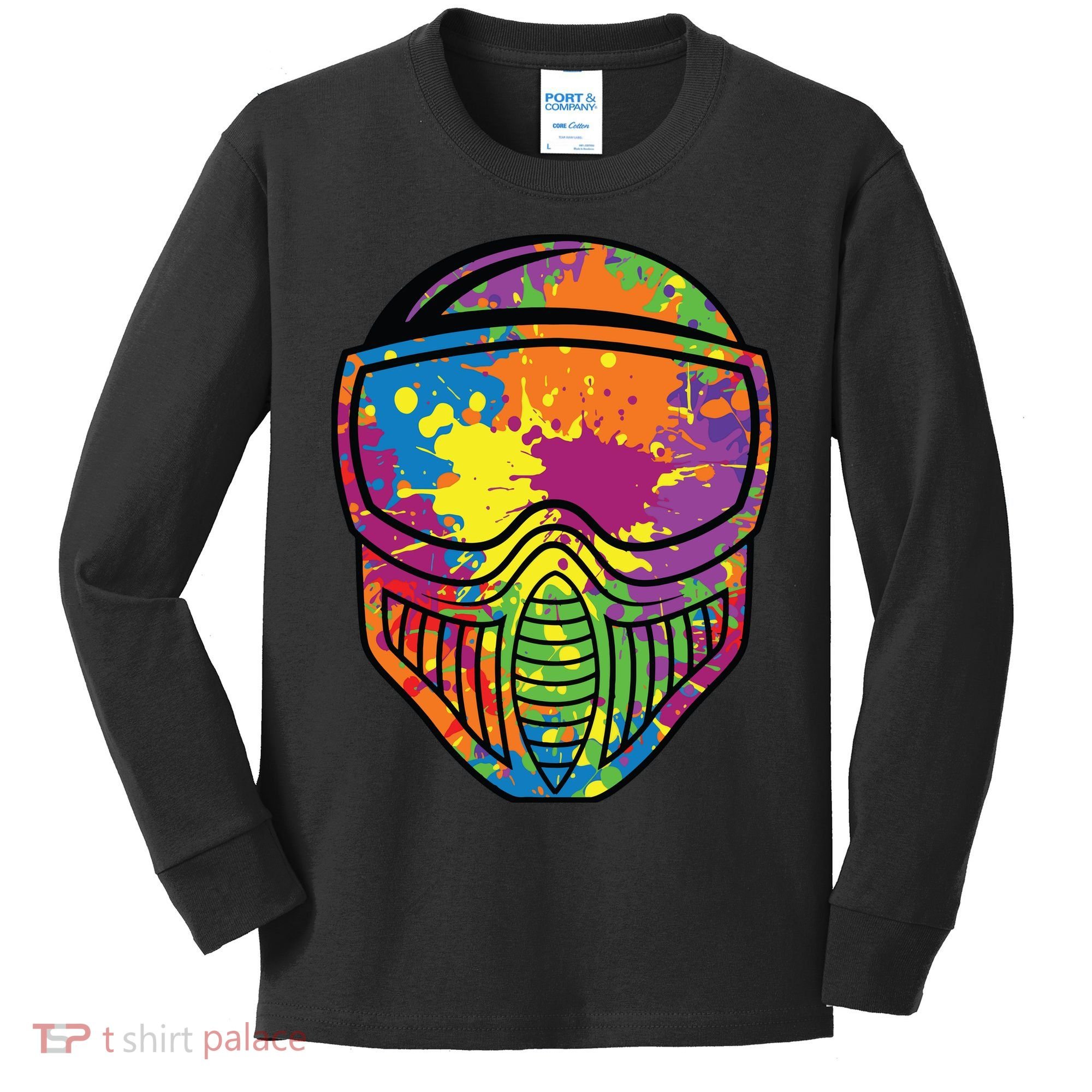 Paintball Mask Paint Shooting Paintballer Air Gun Kids Long Sleeve Shirt
