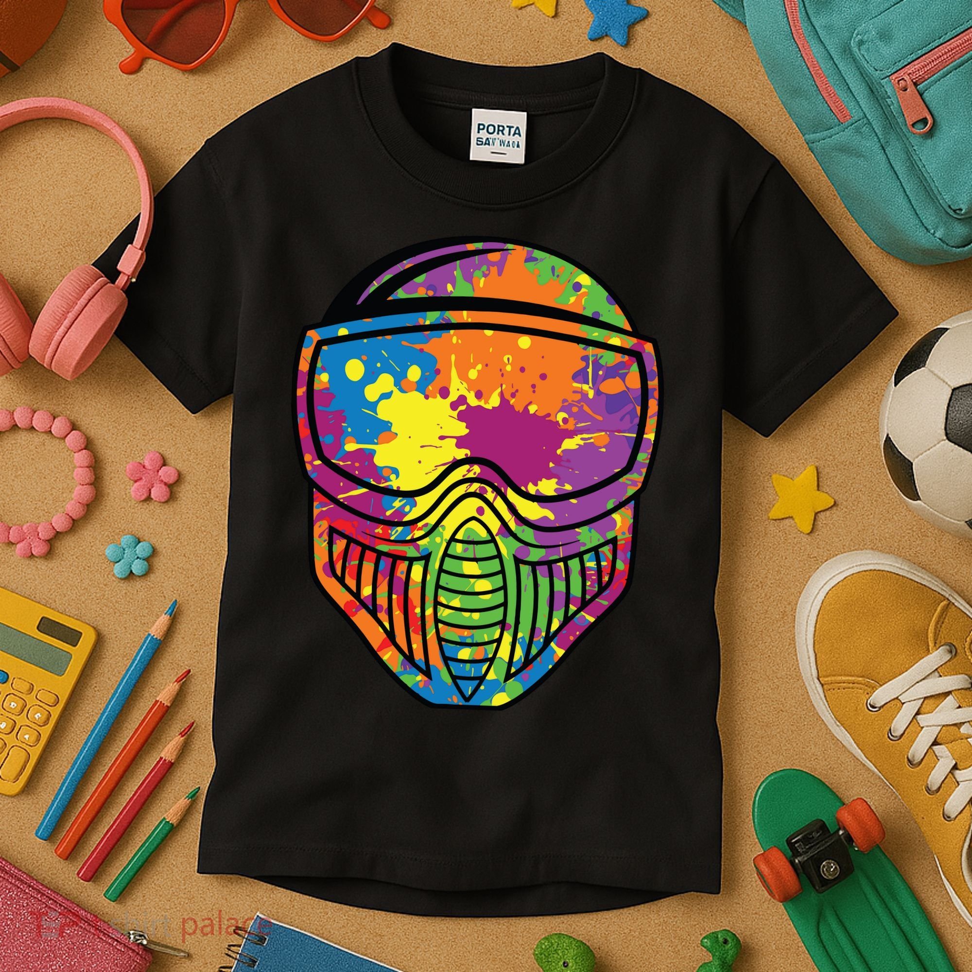 Paintball Mask Paint Shooting Paintballer Air Gun Kids T-Shirt