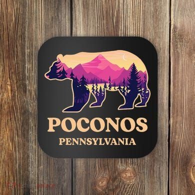Poconos Mountains Pennsylvania Pa Bear Hiking Souvenirs Coaster
