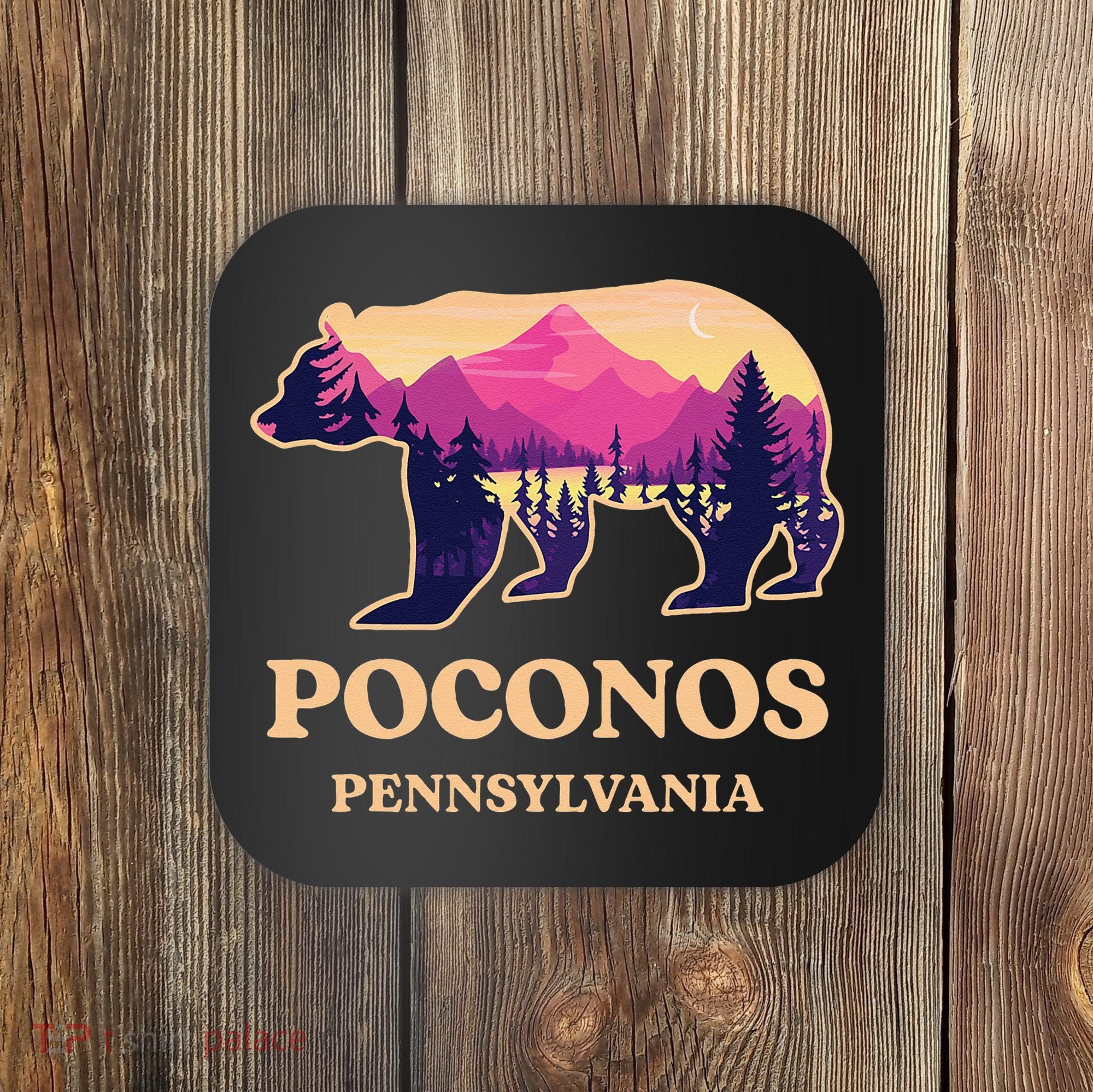 Poconos Mountains Pennsylvania Pa Bear Hiking Souvenirs Coaster