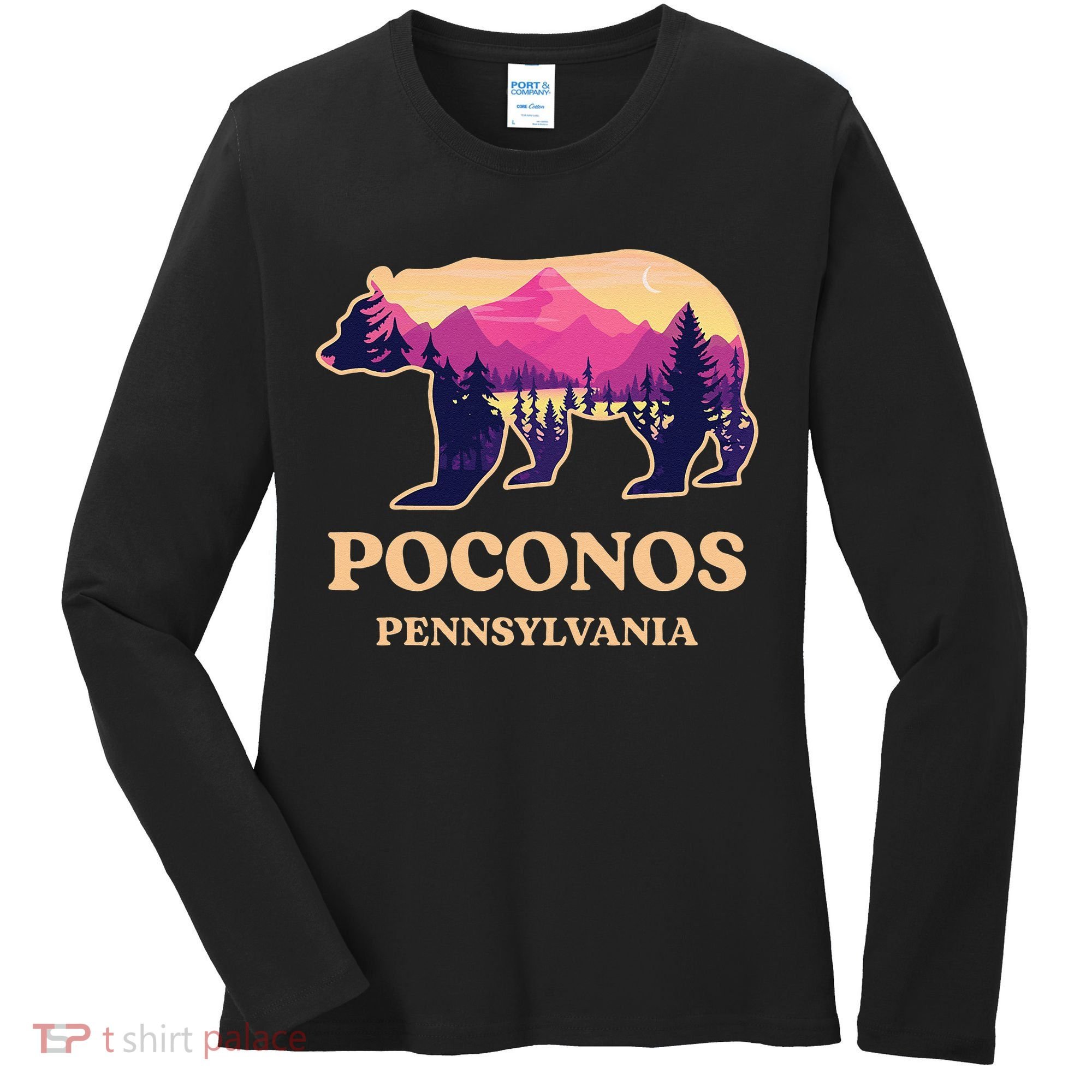Poconos Mountains Pennsylvania Pa Bear Hiking Souvenirs Women's Long Sleeve Shirt