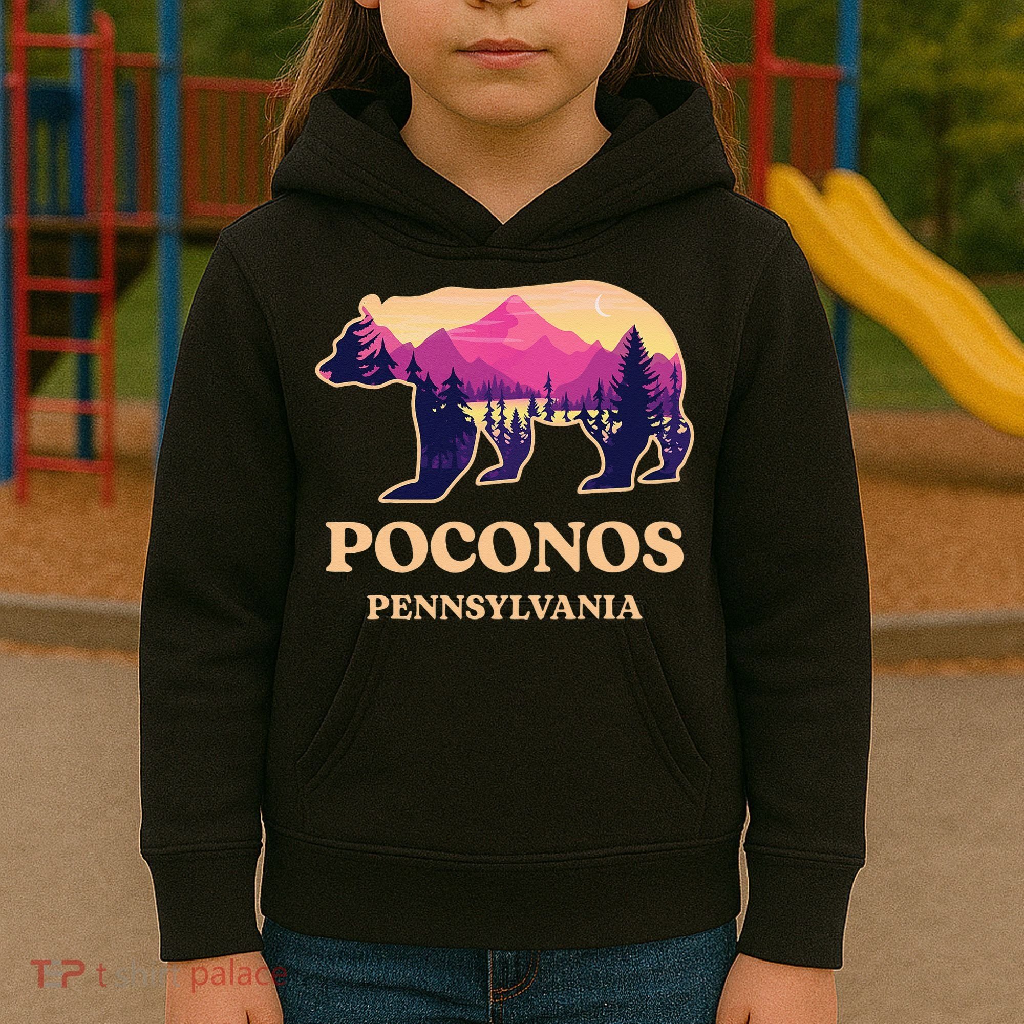 Poconos Mountains Pennsylvania Pa Bear Hiking Souvenirs Kids Hoodie