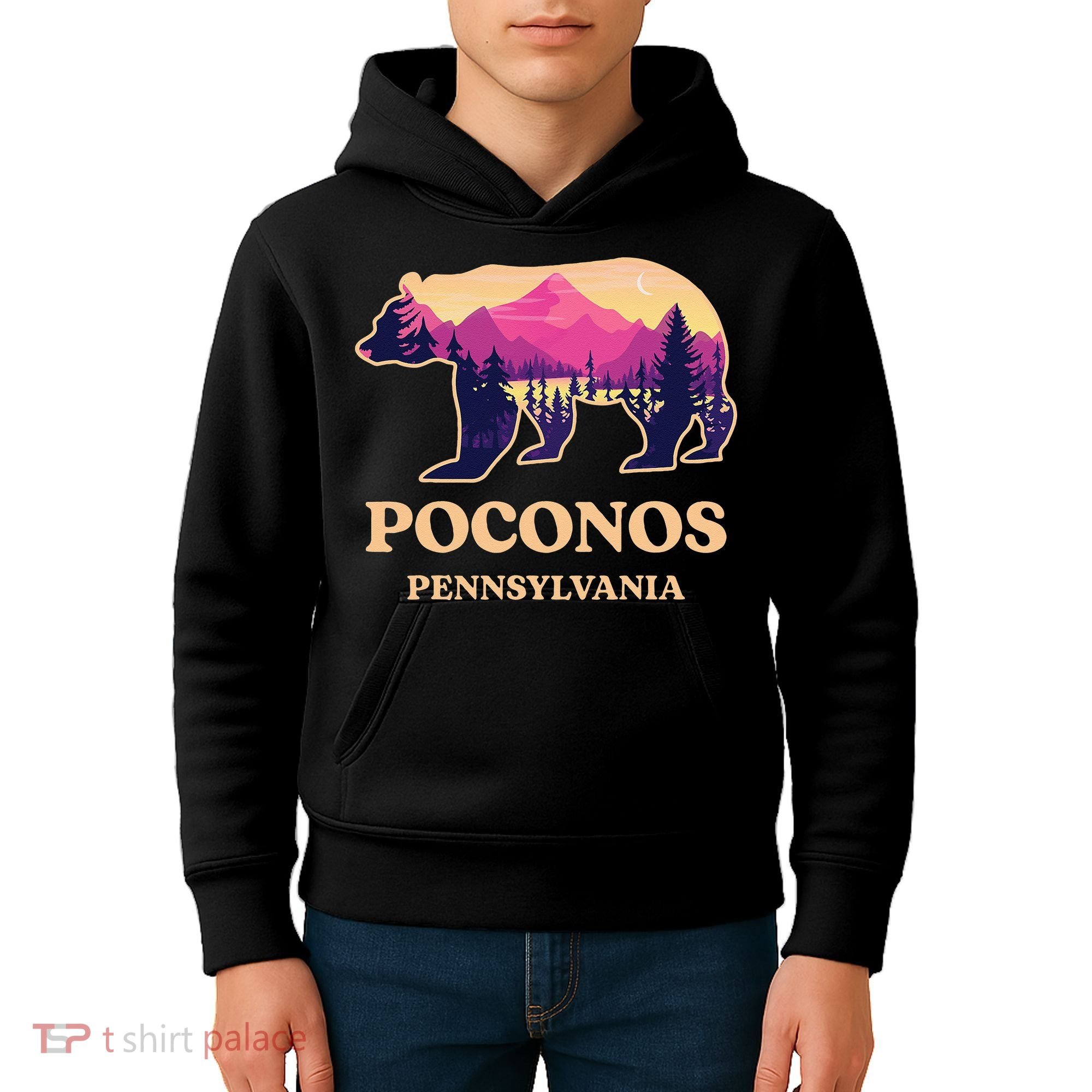 Poconos Mountains Pennsylvania Pa Bear Hiking Souvenirs Kids Hoodie