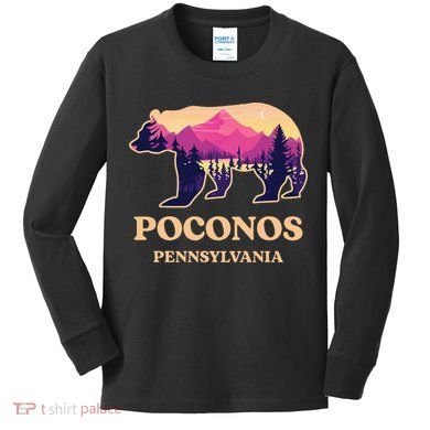 Poconos Mountains Pennsylvania Pa Bear Hiking Souvenirs Kids Long Sleeve Shirt