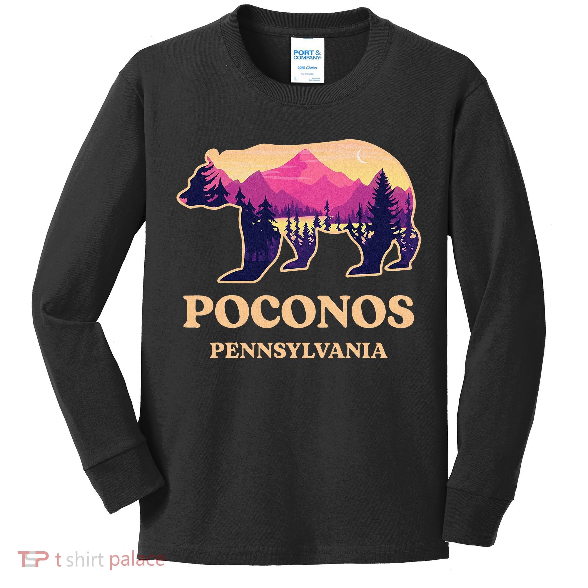 Poconos Mountains Pennsylvania Pa Bear Hiking Souvenirs Kids Long Sleeve Shirt
