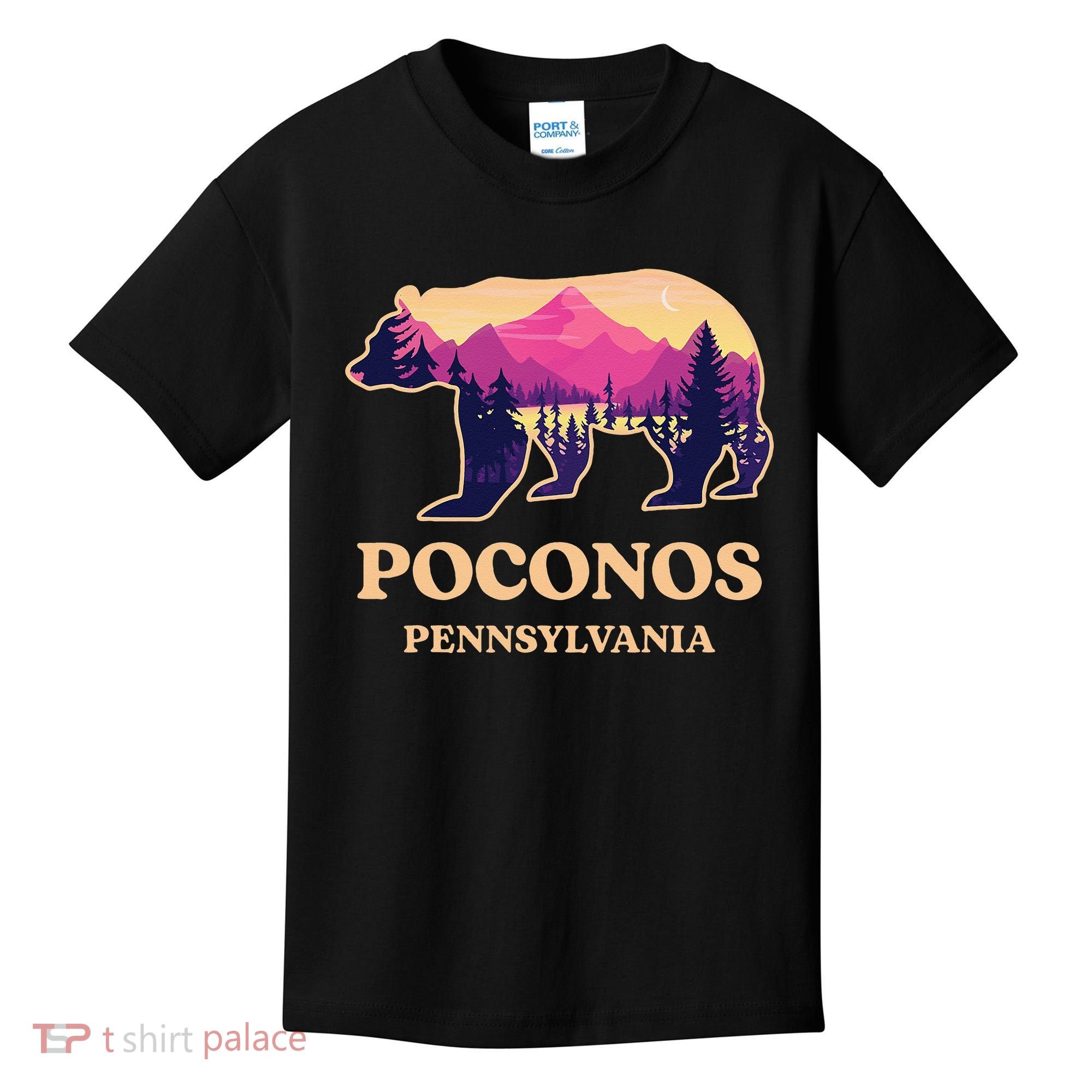 Poconos Mountains Pennsylvania Pa Bear Hiking Souvenirs Kids T-Shirt