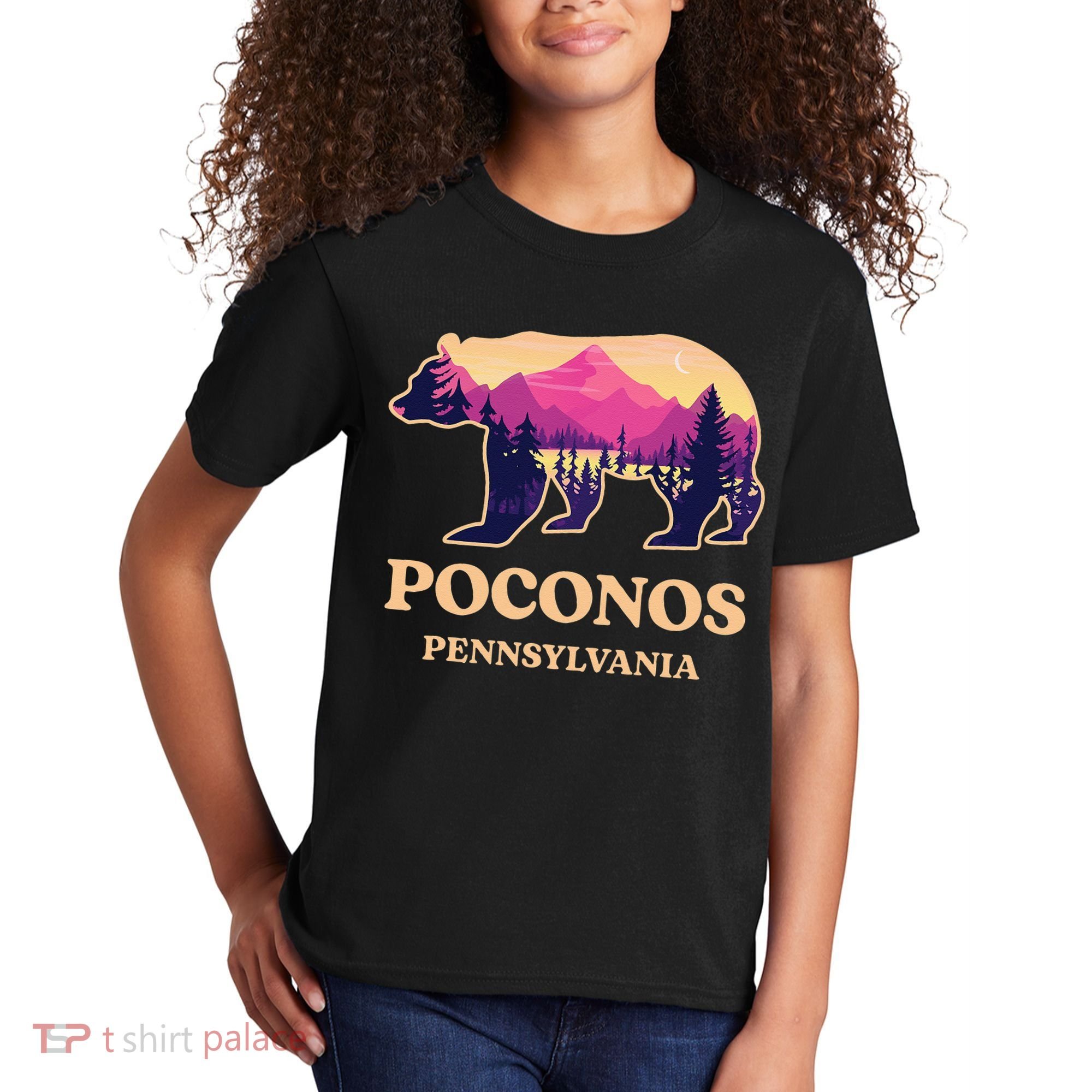 Poconos Mountains Pennsylvania Pa Bear Hiking Souvenirs Kids T-Shirt