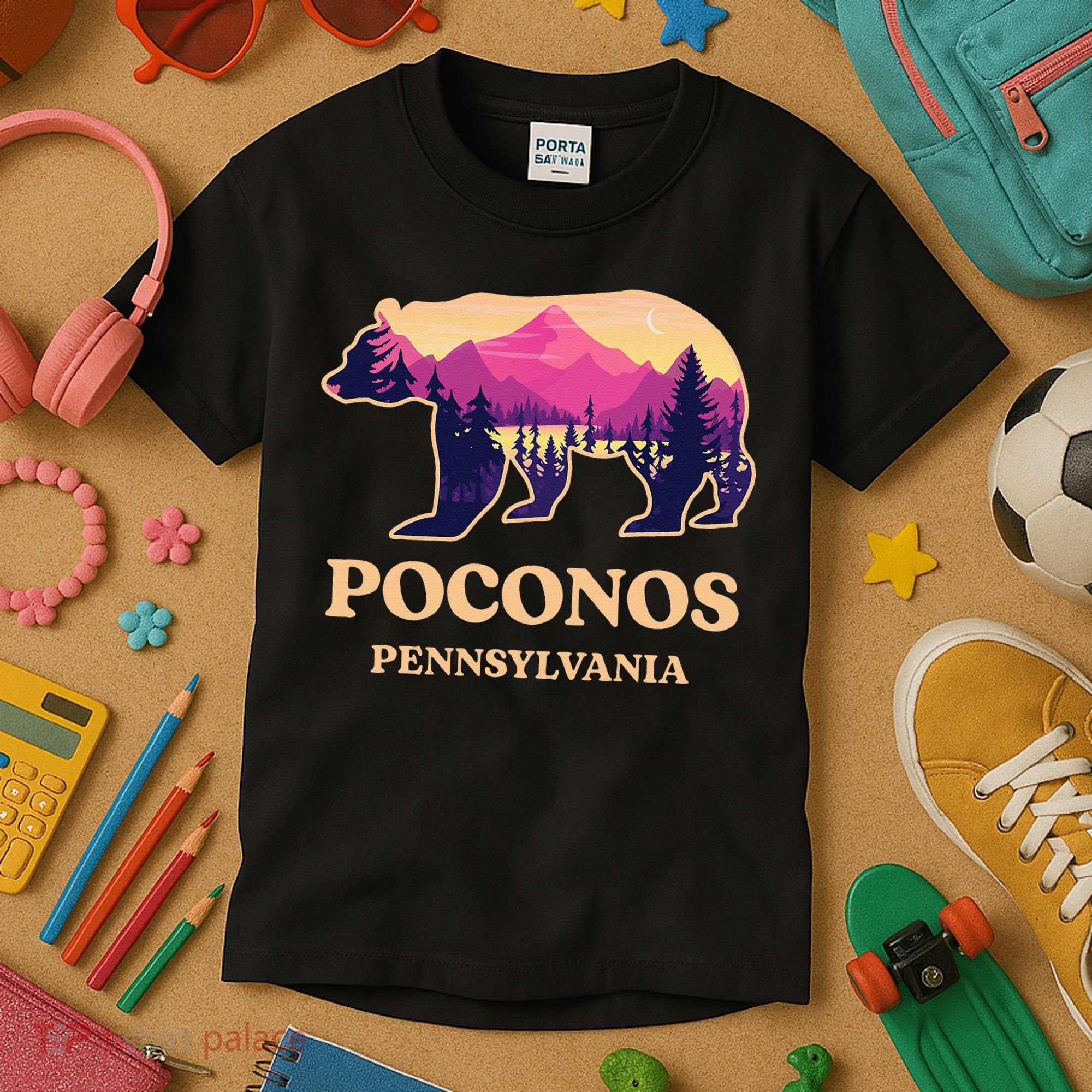 Poconos Mountains Pennsylvania Pa Bear Hiking Souvenirs Kids T-Shirt