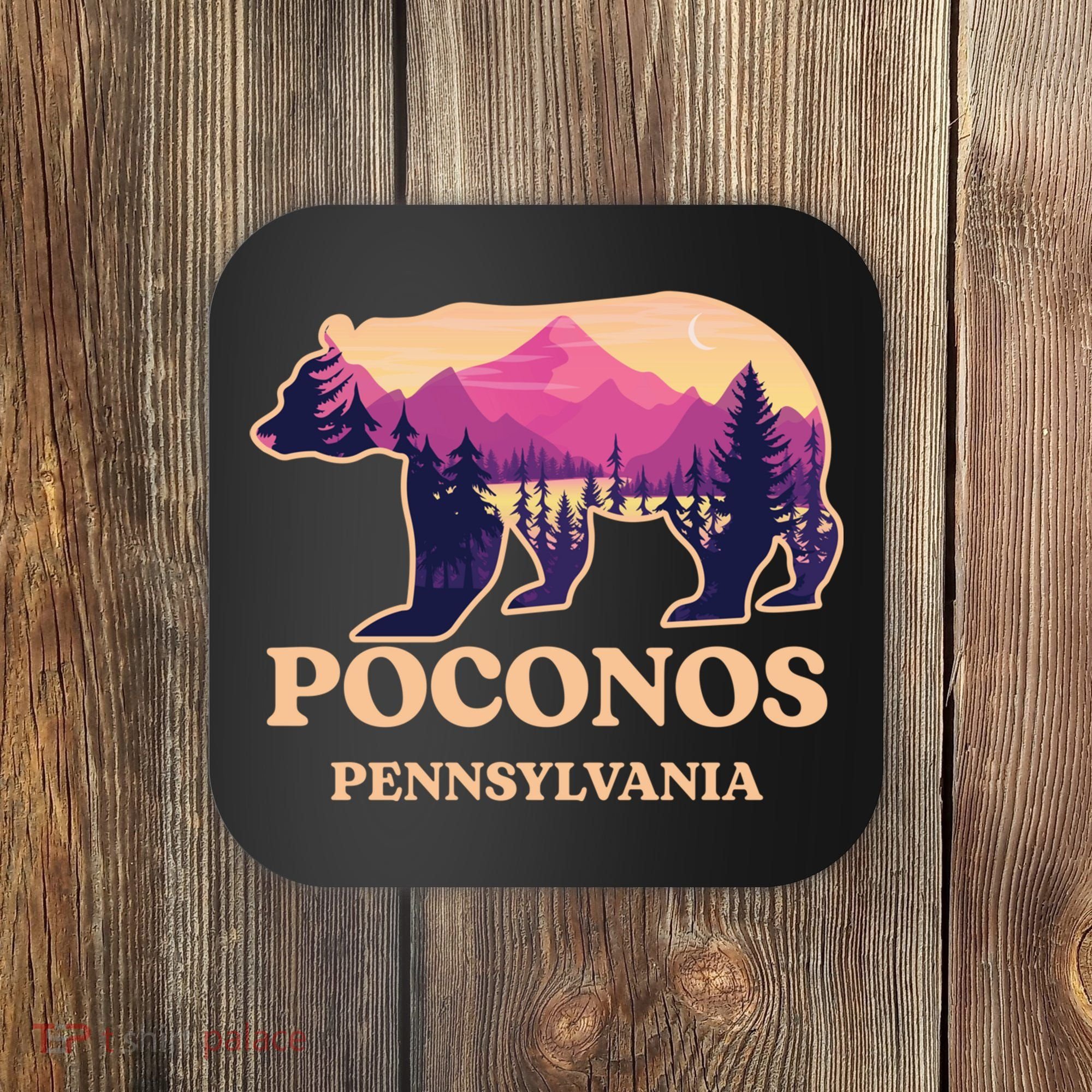 Poconos Mountains Pennsylvania Pa Bear Hiking Souvenirs Coaster