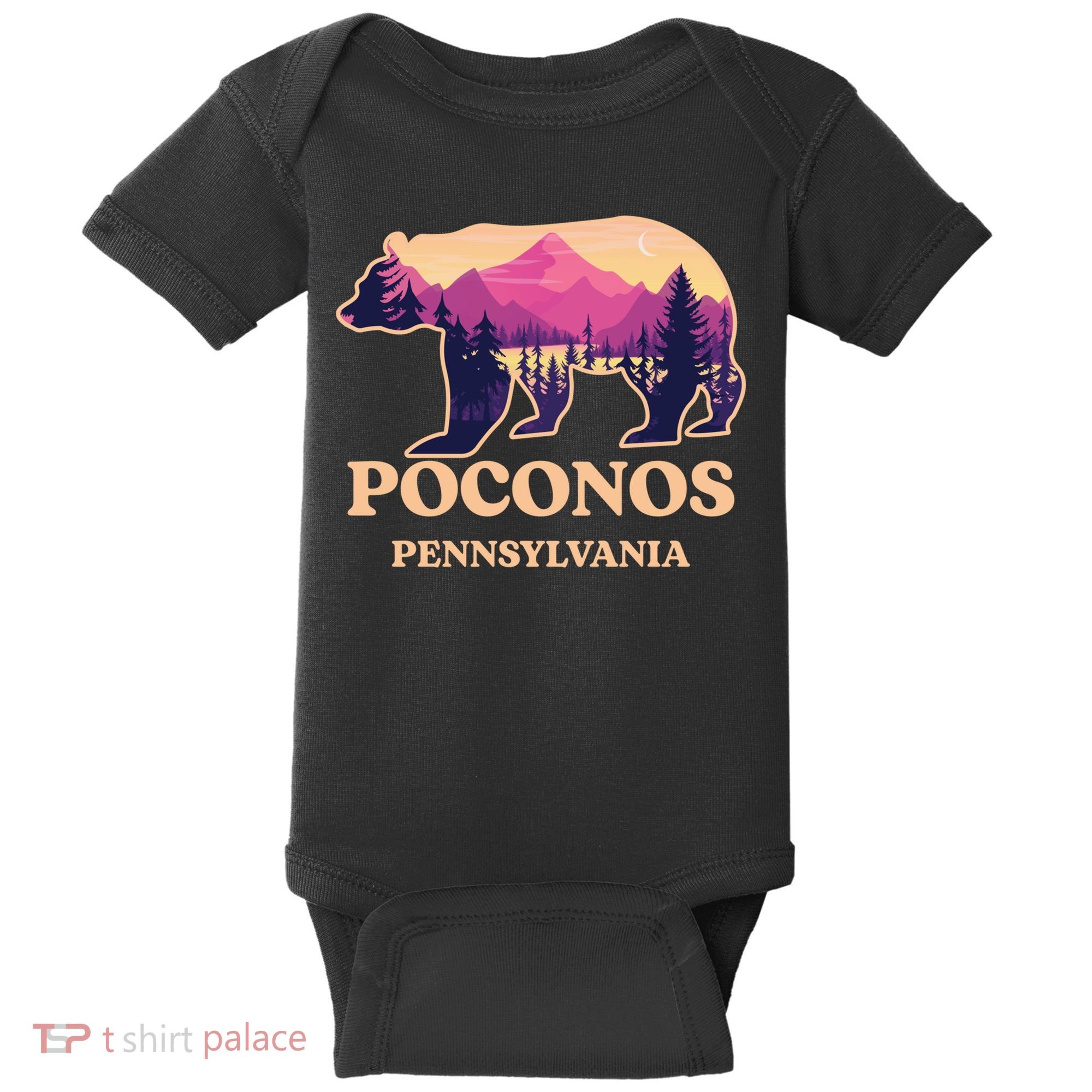 Poconos Mountains Pennsylvania Pa Bear Hiking Souvenirs Baby Bodysuit