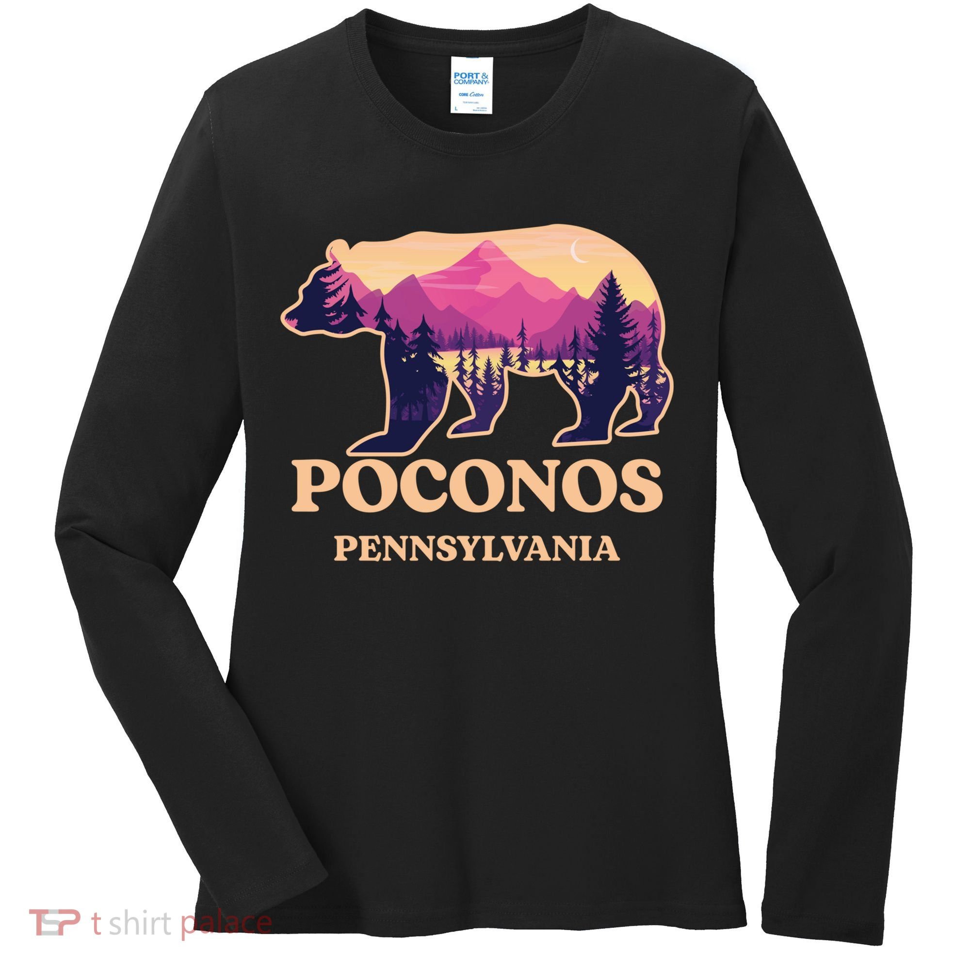 Poconos Mountains Pennsylvania Pa Bear Hiking Souvenirs Women's Long Sleeve Shirt