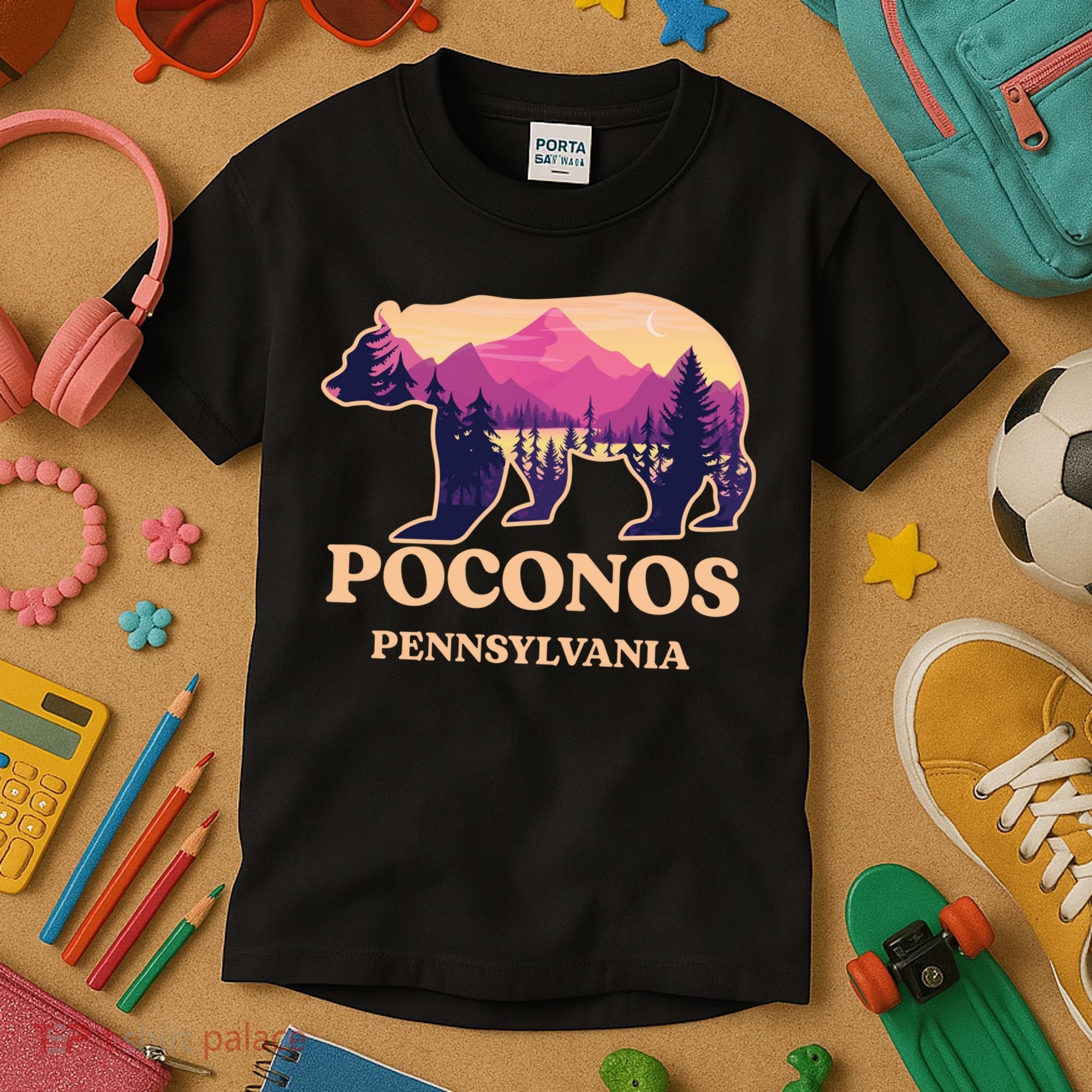 Poconos Mountains Pennsylvania Pa Bear Hiking Souvenirs Kids T-Shirt