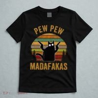 Pew Madafakas Pew Guns Funny Black Cat Retro Vintage T-Shirt thumb 5
