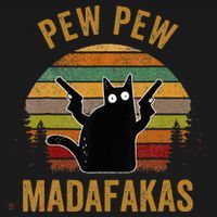 Pew Madafakas Pew Guns Funny Black Cat Retro Vintage T-Shirt thumb 7