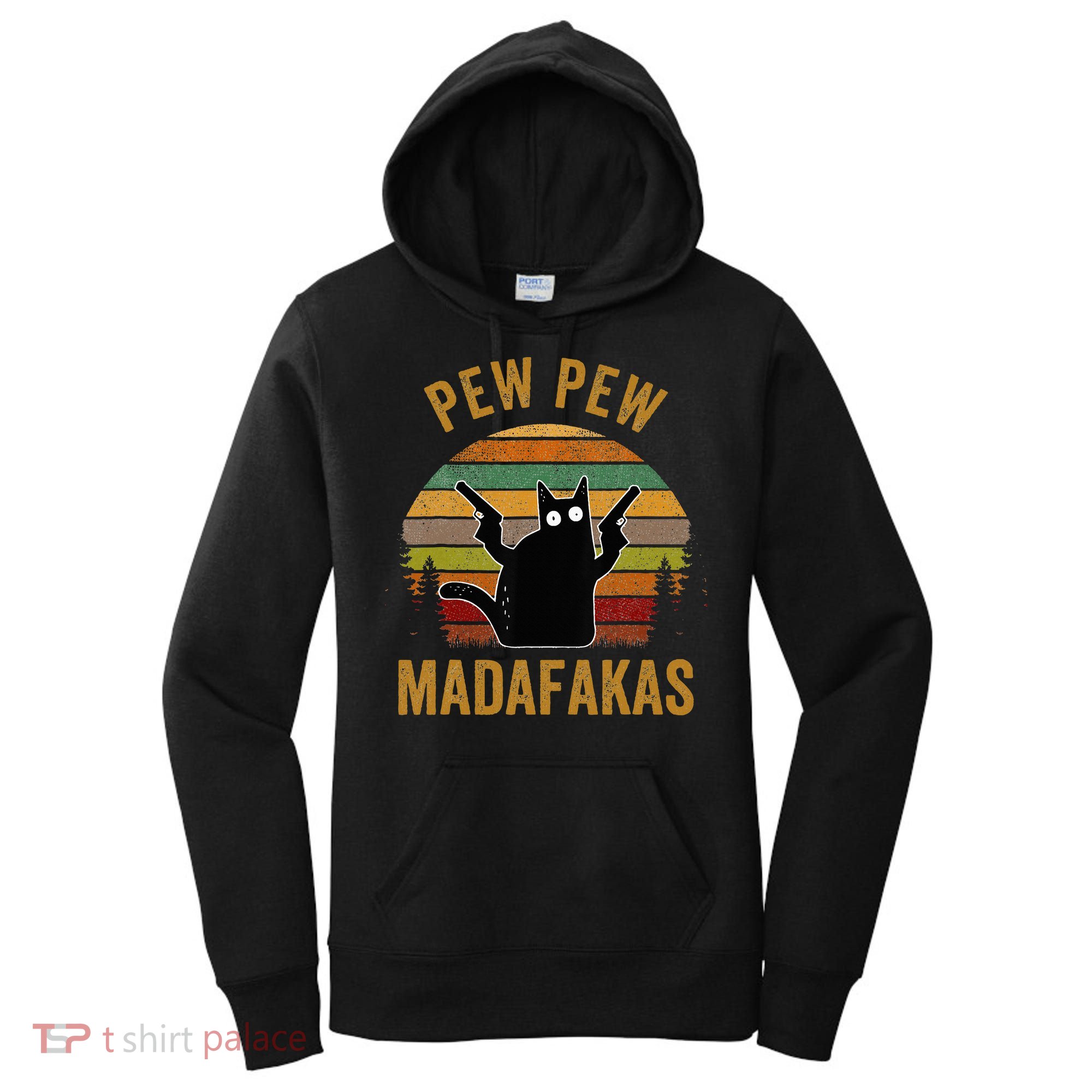Pew Madafakas Pew Guns Funny Black Cat Retro Vintage Women's Hoodie