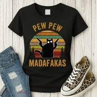 Pew Madafakas Pew Guns Funny Black Cat Retro Vintage Women's T-Shirt thumb 3