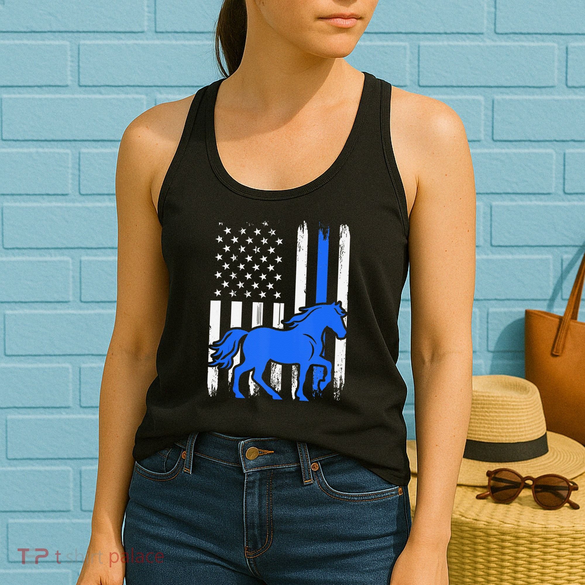 Police Mounted Patrol Horse American Flag Law Enforcement Gift Women's Tank Top
