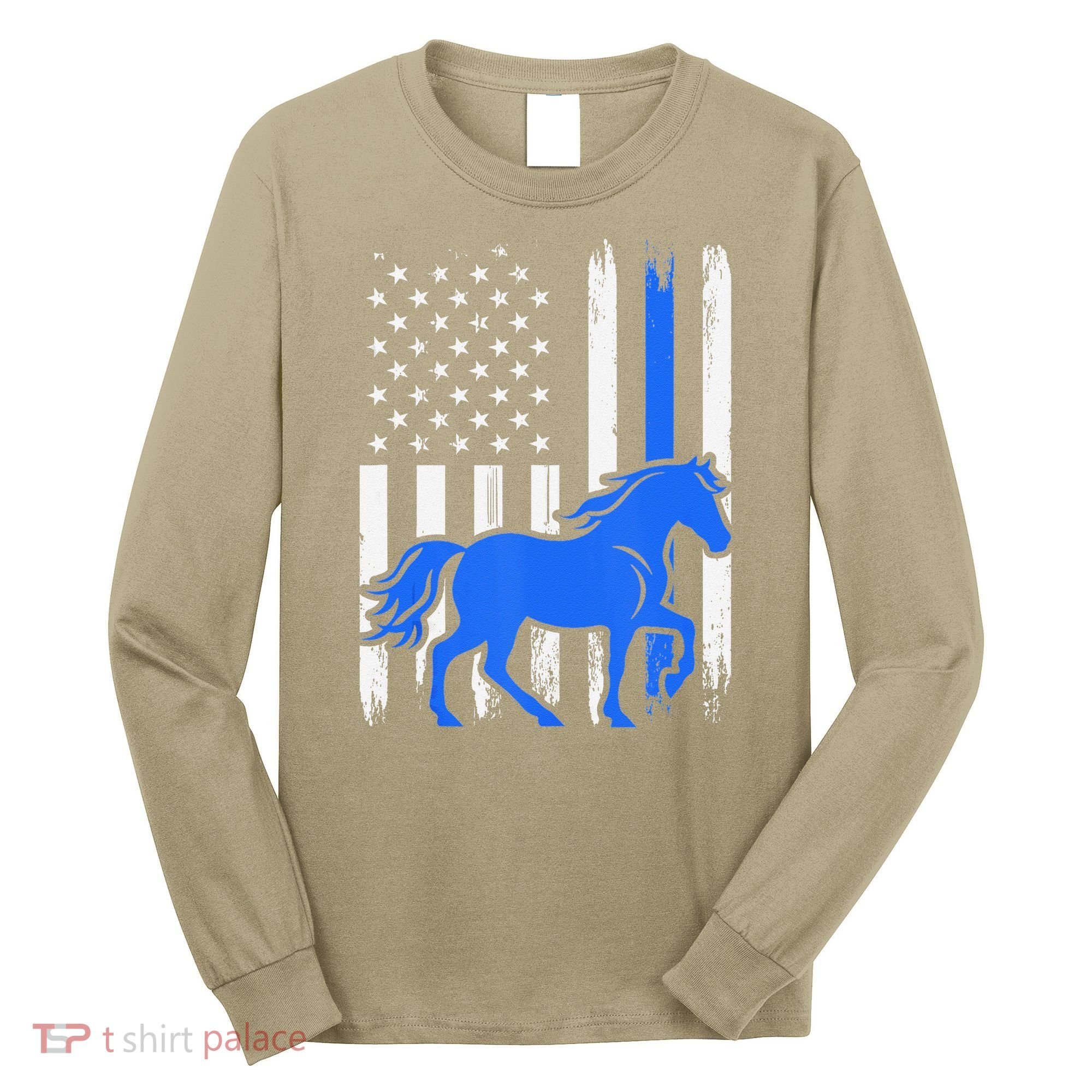 Police Mounted Patrol Horse American Flag Law Enforcement Gift Long Sleeve Shirt