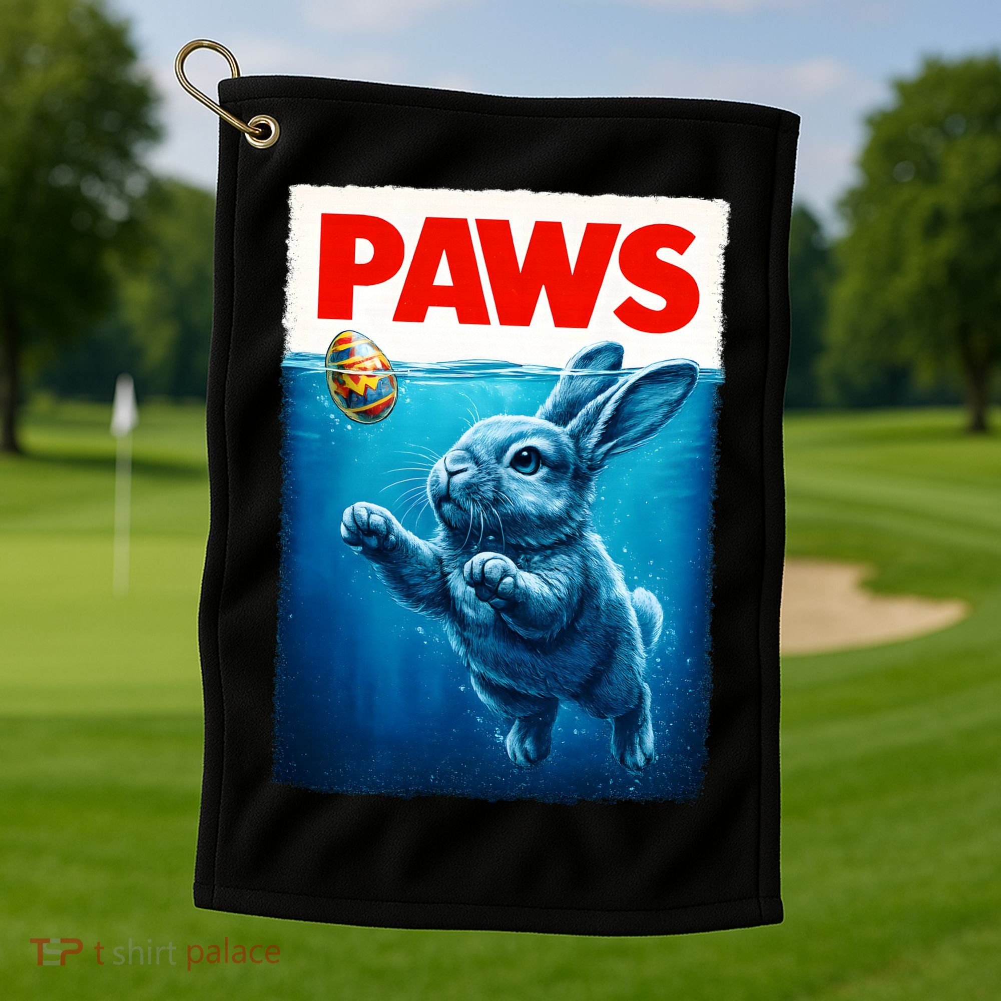 Paws Movie Poster Egg Easter Bunny Golf Towel