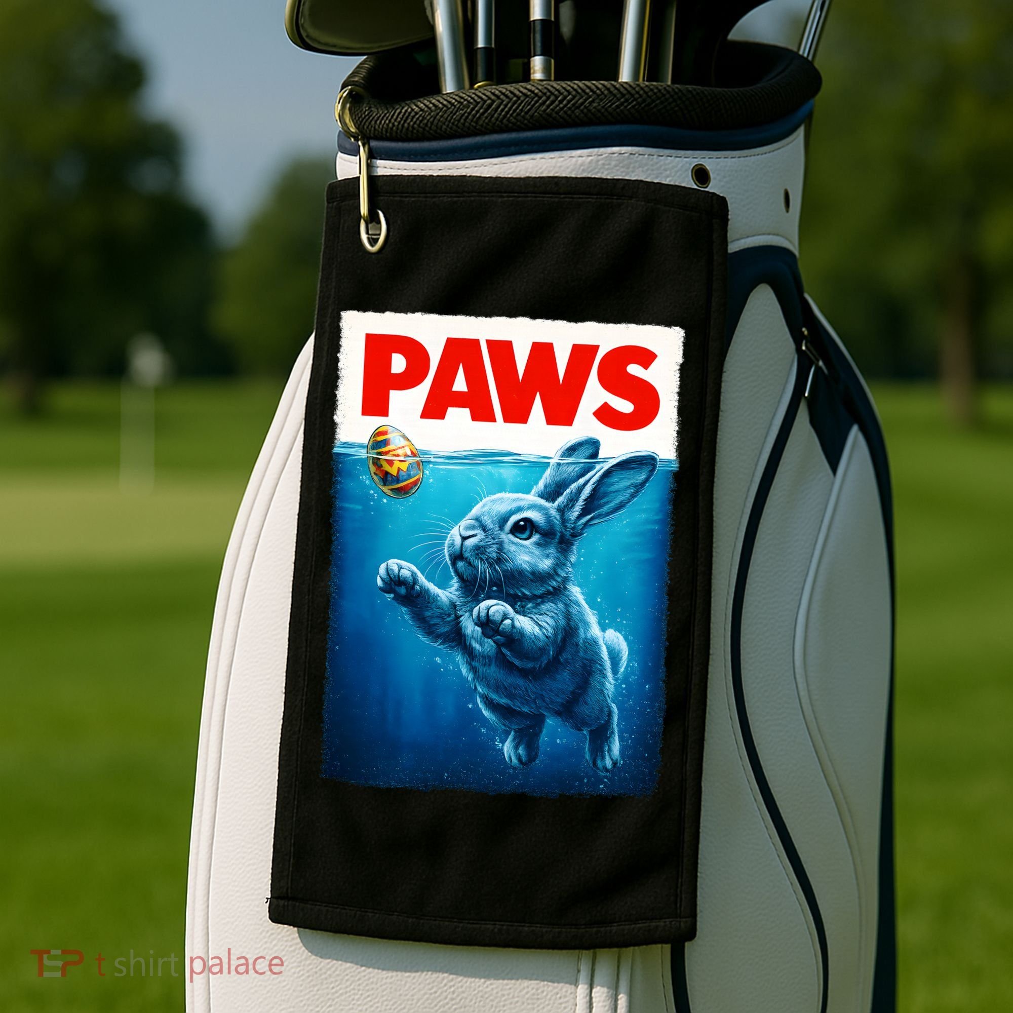 Paws Movie Poster Egg Easter Bunny Golf Towel